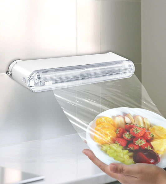 Plastic Wrap Dispenser With Cutter, Reusable Cling Film Dispenser, Cling Wrap Dispenser With Slide Cutter, Also For Aluminum Foil, Tin Foil, Baking Paper (white)