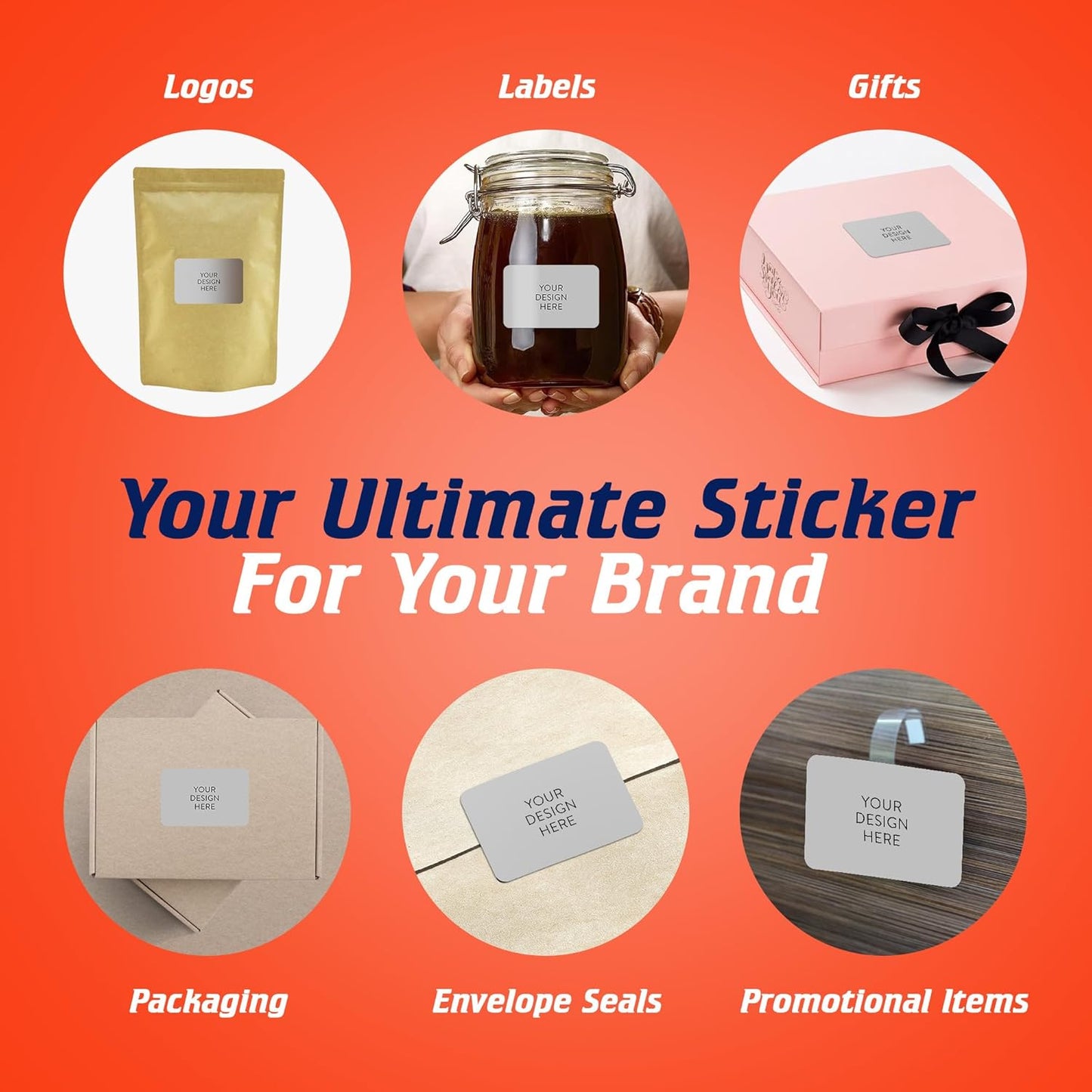 100 Custom Vinyl Stickers - Upload Your own Image, Text, Design, Logo - Personalized Logo Labels for Handmade, Packaging, Bottle, Jars, Candle, Brand Stickers (Gray, 4x2)