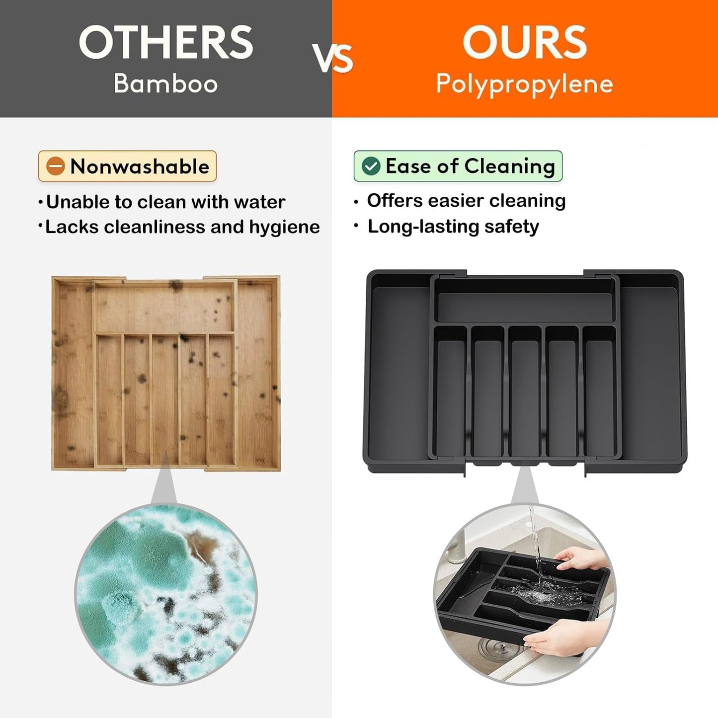 Silverware Drawer Organizer - Expandable Deep Utensil Organizer for Kitchen Drawers(13"-22.4" x 15", Black)