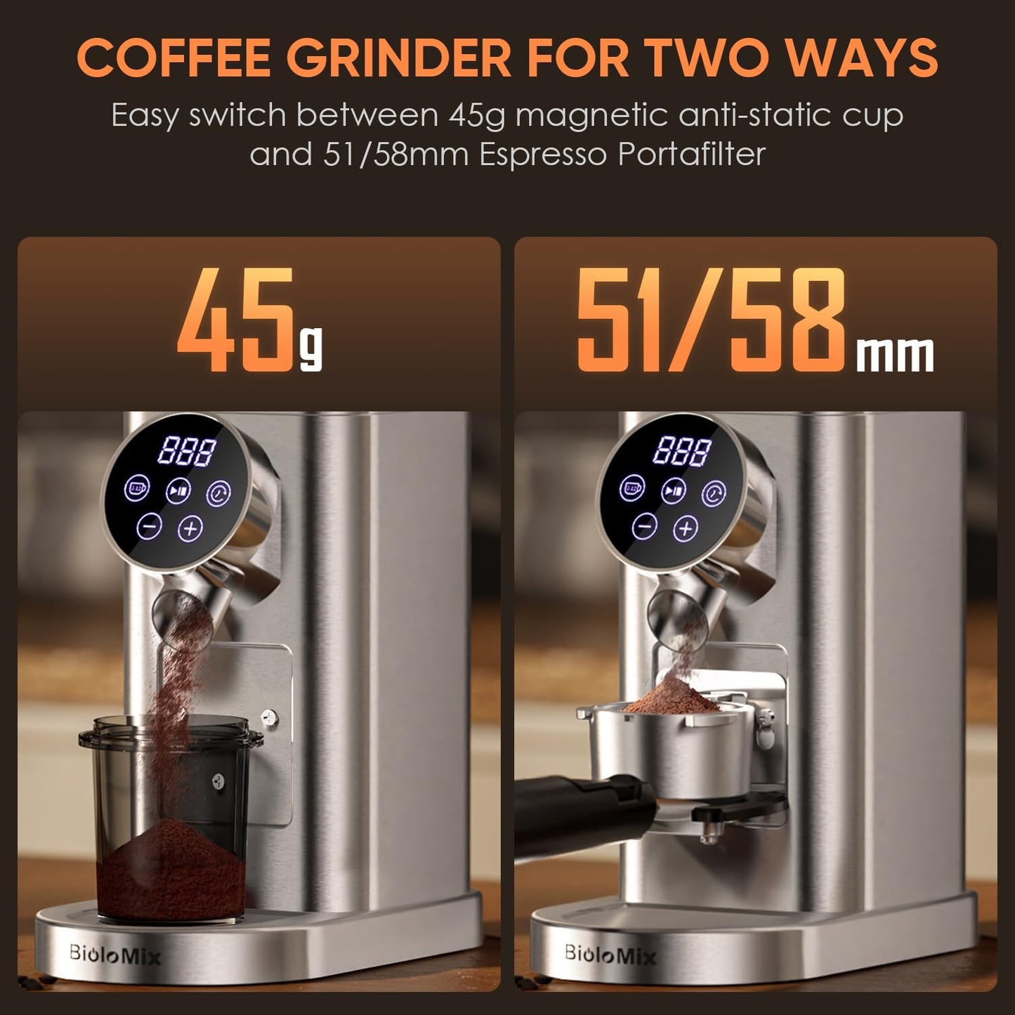 Biolomix Burr Coffee Grinder,Coffee Grinder, 48 Grind Settings and LED Control Panel,Digital Timer, Anti Static,Anti Clogging Coffee Bean Grinder,Grinds 2-12 Cups of Coffee, Black