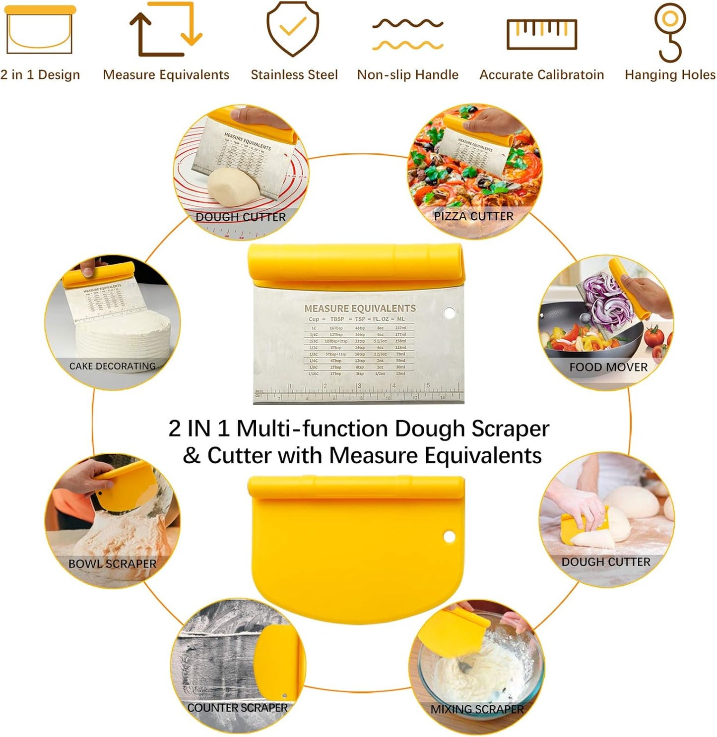 MIKULA Rolling Pin, Rolling Pins Thickness Rings and Silicone Baking Pastry Mat Set, Stainless Steel Dough Roller Rolling Pins for Baking & Bench Scraper For Pizza, Cookies, Pie, Pasta, Pastries