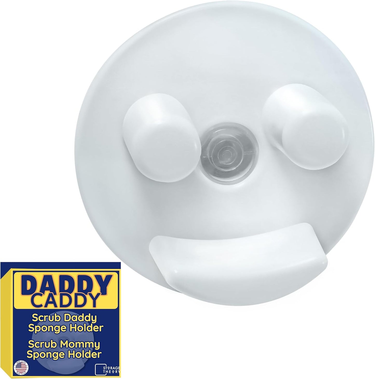 Sponge Daddy Caddy by Storage Theory – Sponge Mommy & Daddy Kitchen Sink Organizer, Universal, Simple Suction Cup Installation, Dishwasher Safe, Keep Sponges Dry, Odor-Free – White, 1 Pack