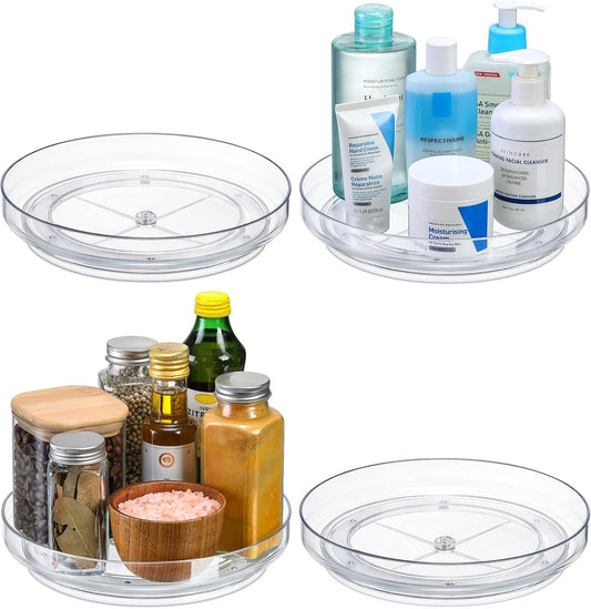 4 Pack 9 Inch Clear Acrylic Lazy Susan, Non-Skid Turntable Organizer for Cabinet, Kitchen, Pantry Organization Storage, Refrigerator, Vanity Makeup, Bathroom Countertop Organizing, Rotating Spice Rack