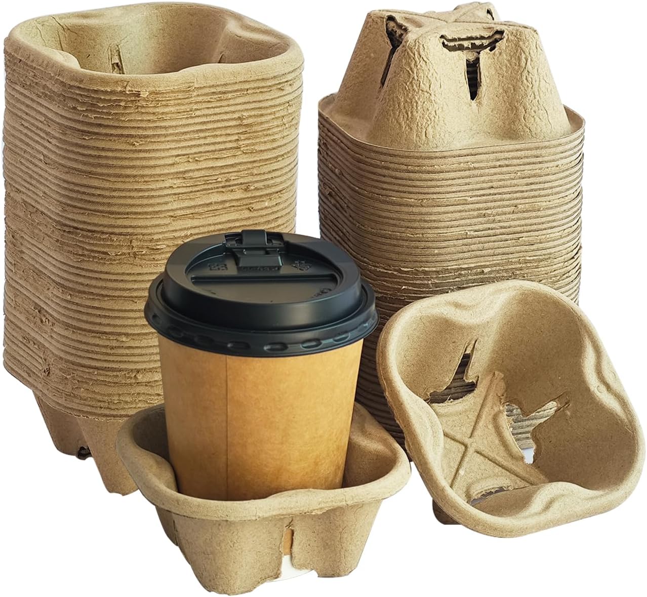 Coffee Cup Holder Disposable Cup Holder Tray, One Cup Carrier Tray 200 Pack,Biodegradable, Eco-Friendly Drink Carrier For Delivery Of Hot Or Cold Drinks(One-cup size tray)