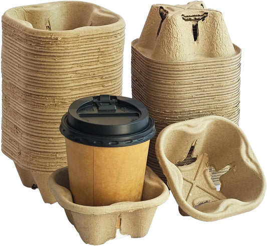 Coffee Cup Holder Disposable Cup Holder Tray, One Cup Carrier Tray 200 Pack,Biodegradable, Eco-Friendly Drink Carrier For Delivery Of Hot Or Cold Drinks(One-cup size tray)