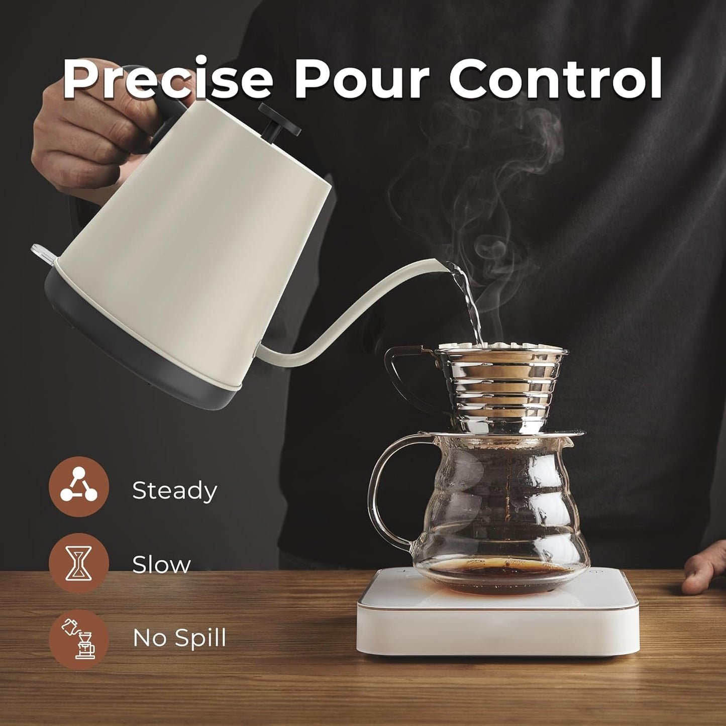 KLEAH Gooseneck Electric Kettle - 0.8L Automatic Shut Off Tea & Coffee Kettle, Hot Water Boiler Pour Over Coffee Kettle, 1200W Quick Heating Keep Warm, Bone White