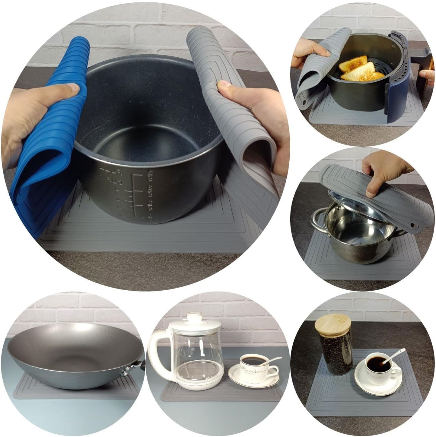 Silicone Trivets Mats Set 2, Red Silicone Hot Pads for Kitchen, Multi-Purpose Heat Resistant Pot Holders, 9 x 12 Inches