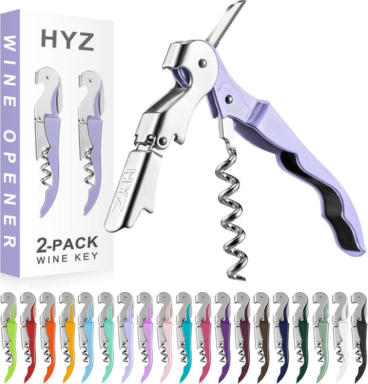 HYZ 2-Pack Wine Opener Waiter Corkscrew, Professional Wine Key for Servers, Bartender with Foil Cutter, Manual Wine Bottle Opener Double Hinged (Lavender)