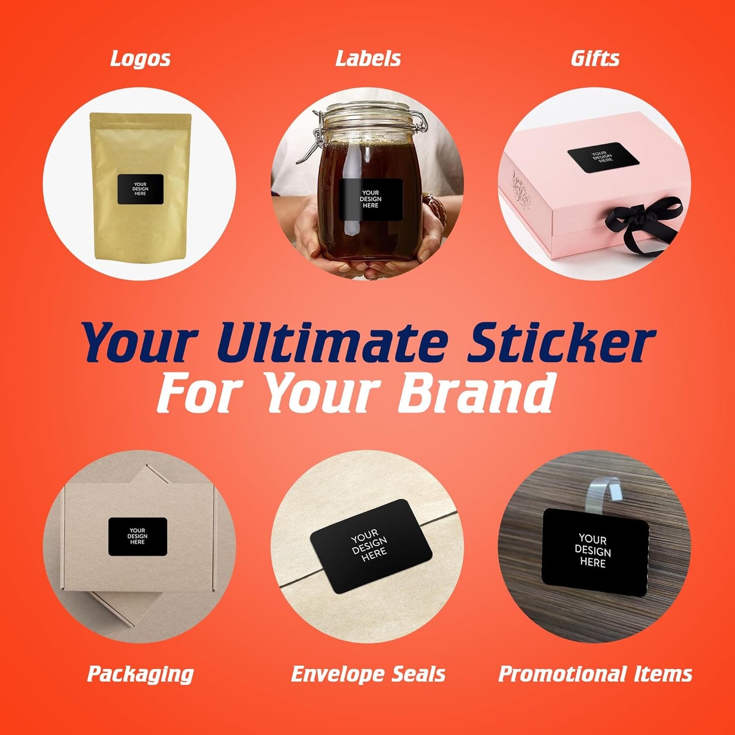 5-1000 Custom Vinyl Stickers - Upload Your own Image, Text, Design, Logo - Personalized Logo Labels for Handmade, Packaging, Bottle, Jars, Candle, Brand Stickers (Black, 6x4)