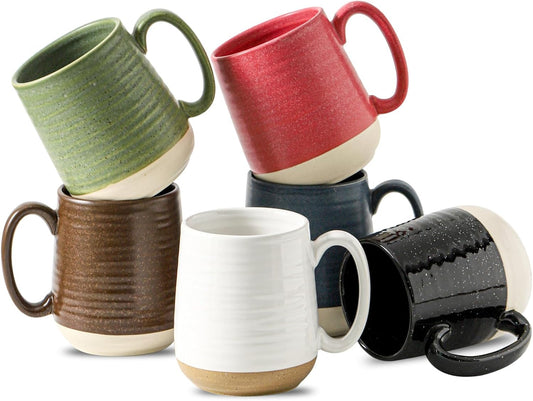 Hasense Ceramic Coffee Mugs Set of 6, 15 oz Large Porcelain Mugs with Handle for Women Men, Colorful Coffee Cups for Latte, Tea, Cappuccino, Microwave & Dishwasher Safe