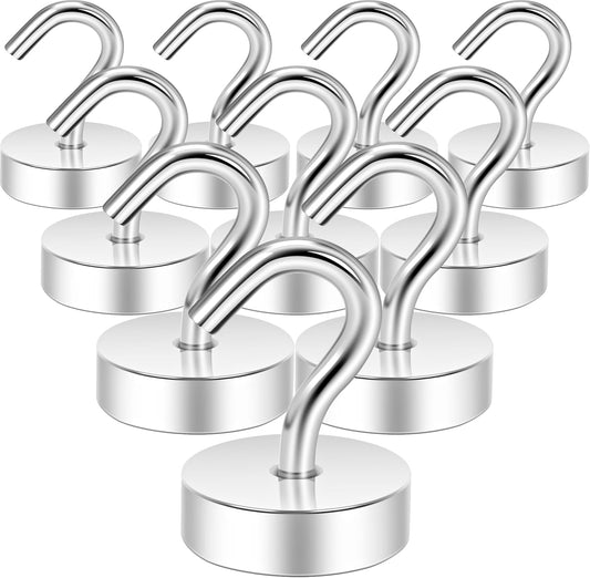 Neosmuk Magnetic Hooks, Cruise Ship Essentials, 40lb+ Heavy Duty Magnetic Hooks for Cruise Cabins, Refrigerator, Grill, Hanging, and Travel | Extra Strong Must-Haves Magnet Hook,Silver,Pack of 10