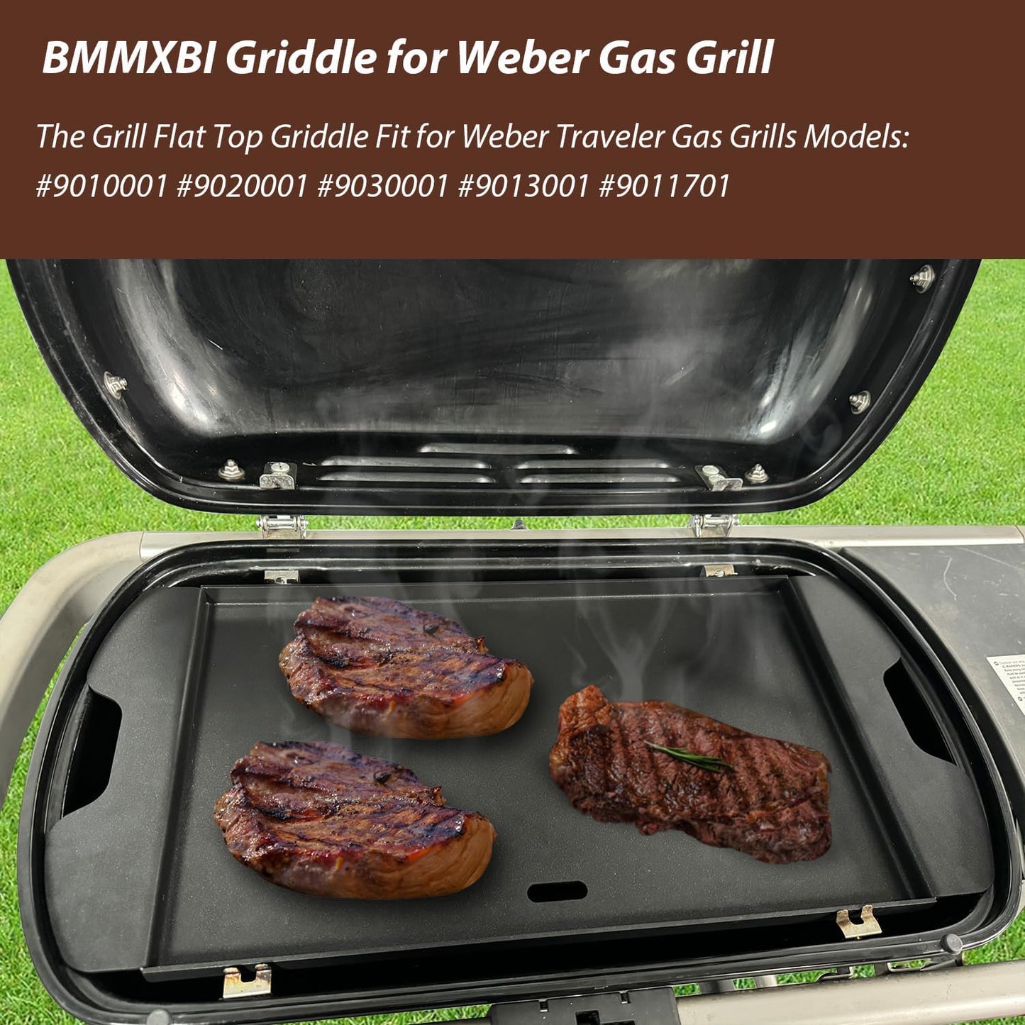 Weber Traveler Griddle Plate, Cast Iron, Black, Rectangular, 24.5'L x 11.5'W x 2'H, Fit for Weber Traveler Grills 9010001 9020001 9030001 9013001 9011701, Replacement Part 7034, with Carry Bag