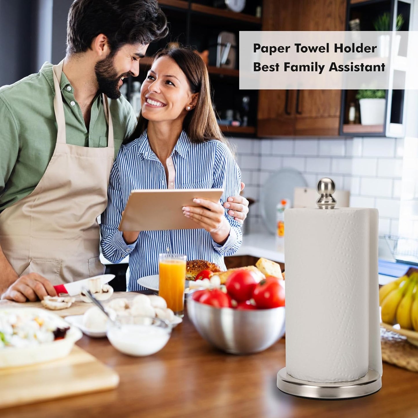 Paper Towel Holder Countertop with Weighted Base, One-Handed Design No Tipping Over, Stainless Steel Paper Towel Holder Stand in Brushed Nickel Finish