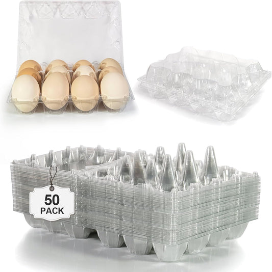 50 Pack Egg Cartons Cheap Bulk 12 Count - Holds 1 Dozen Clear Blank Egg Cartons for Chicken Eggs - Clear Empty Chicken Egg Carton for Fresh Medium Eggs