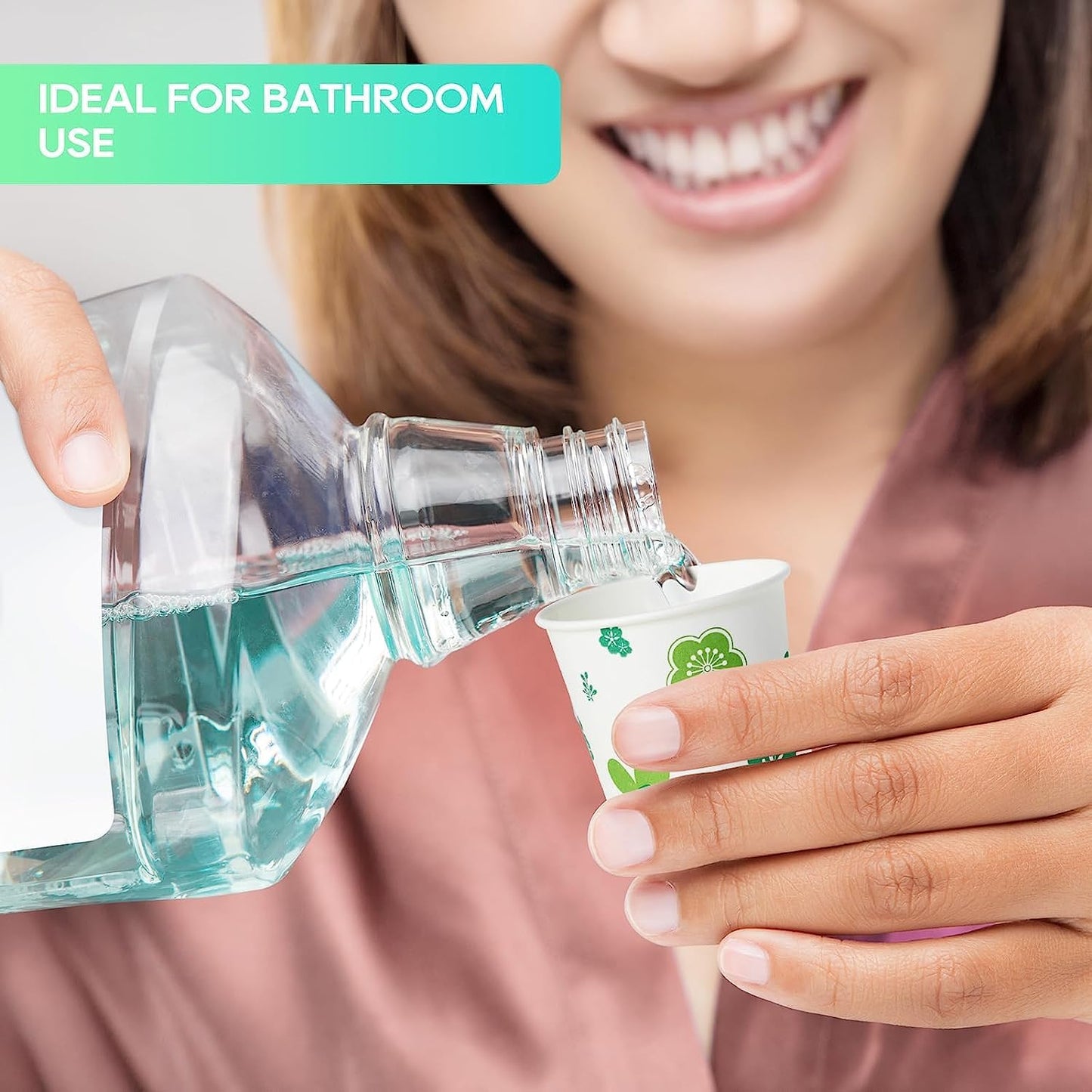 [600 Pack] Paper Cups, 3oz Disposable Bathroom Cups, Mouthwash Cups, Cold Disposable Drinking Cup for Party, Picnic, BBQ, Travel, and Event, Green Floral