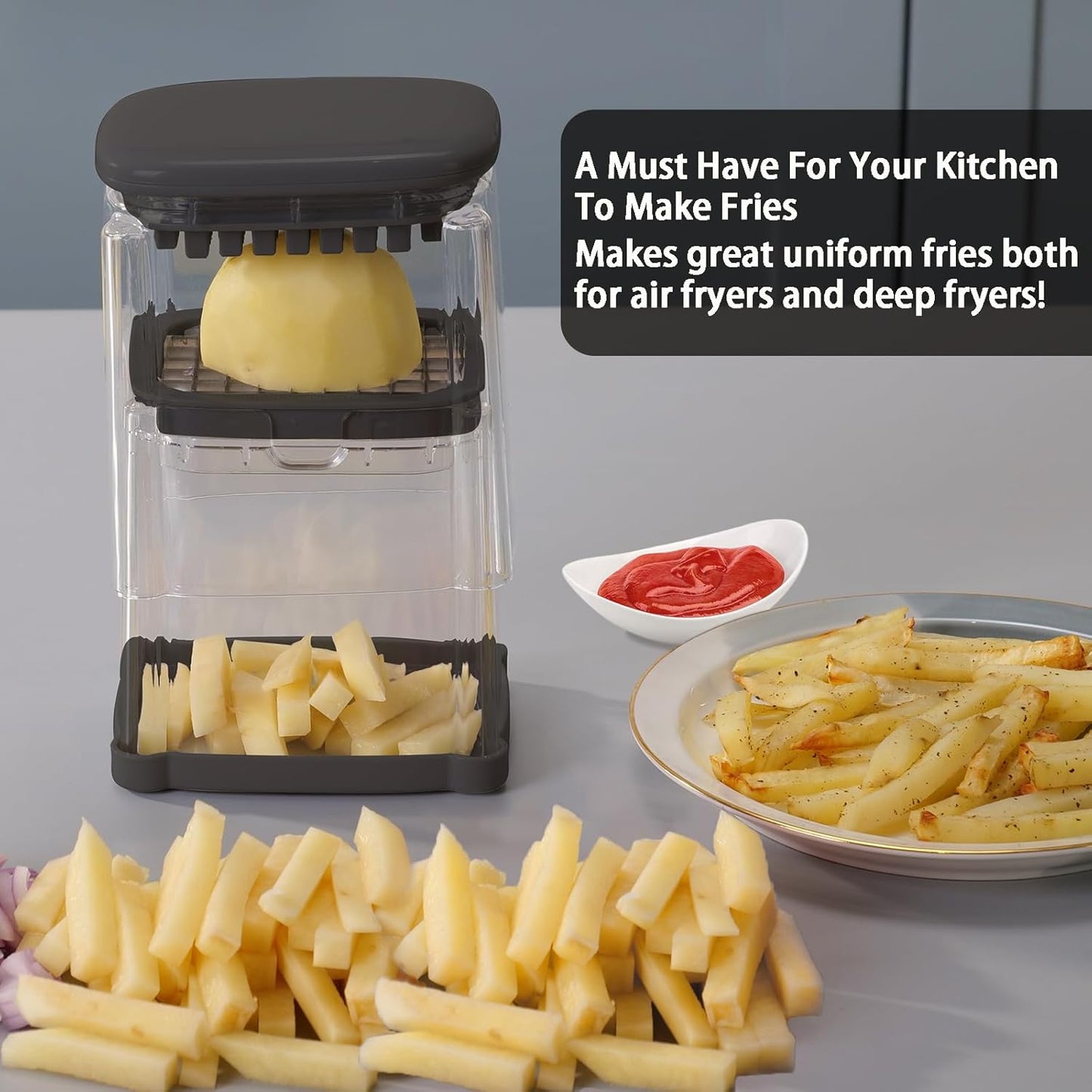 French Fry Cutter, Solucky Potato Onion Cutter, Professional Homestyle Vegetable Chopper Dicer, Great for Potatoes Carrots Cucumbers Zucchini Peppers 3/8 inch Blade(Only 1 Blade)