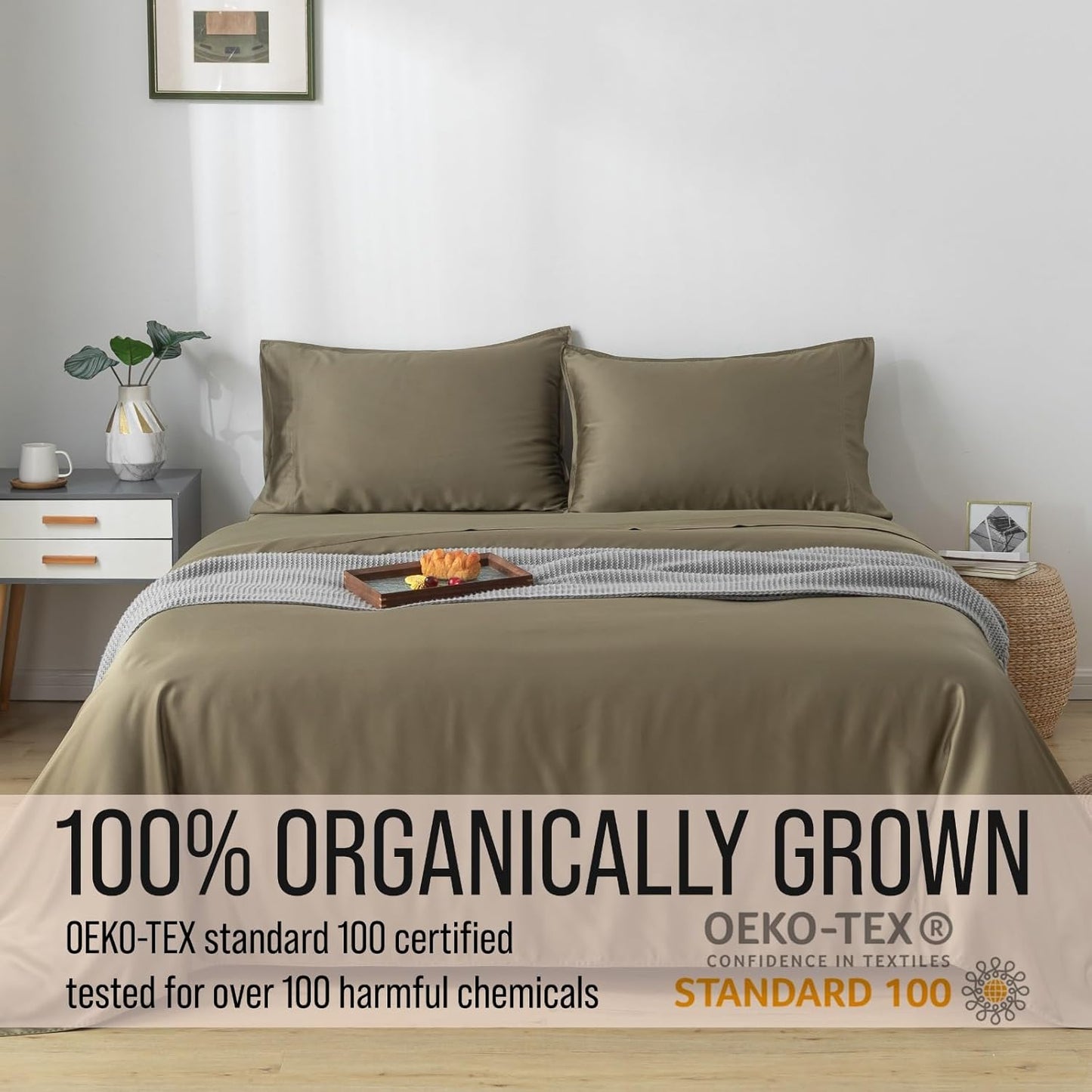 Bella Coterie Luxury Bamboo Viscose Split King Size Sheet Set | 100% Organically Grown | Ultra Soft | Cooling for Hot Sleepers | 18" Deep Pocket [Olive]