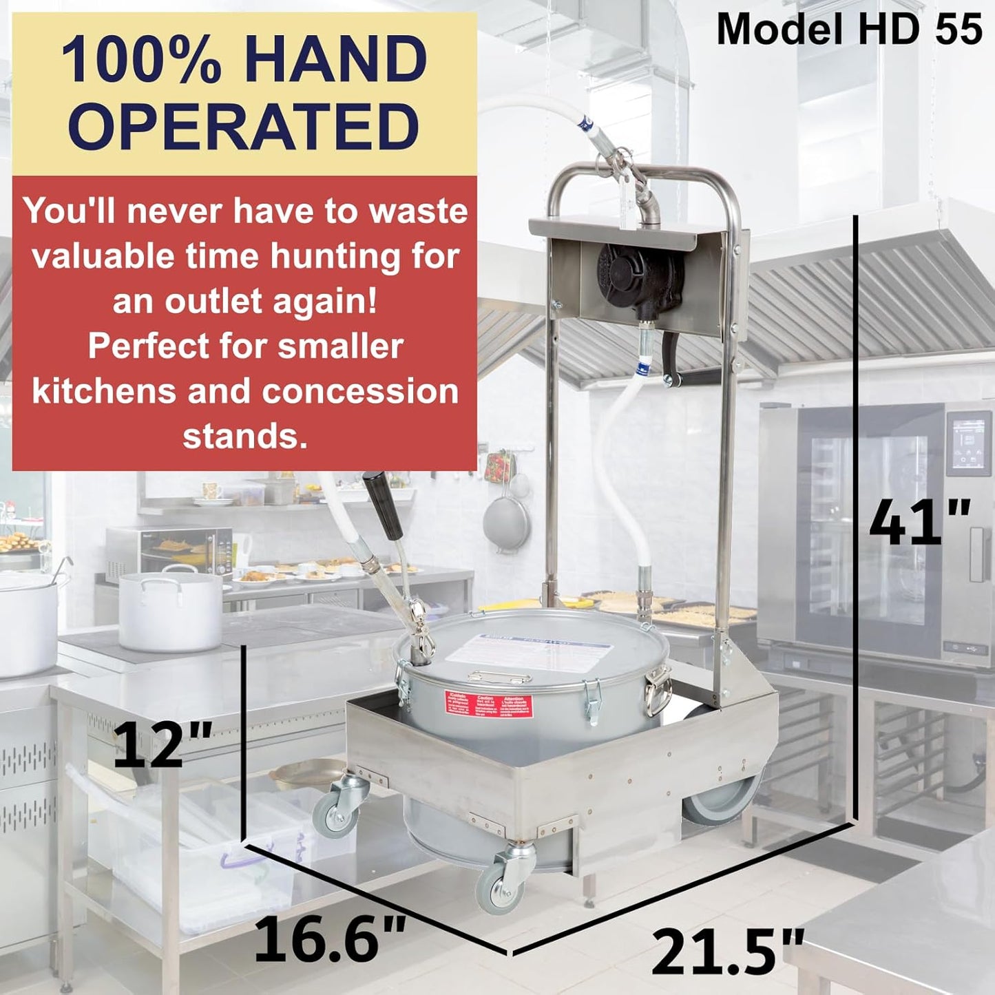 MirOil 55HD Fyer Oil Filter Machine w/Discard Trolley & Hand Operated Pump, Filtration System for Deep Fryer for Kitchen, Food Service & Food Trucks, Portable Oil Filter Machine for 55lb Fryer Grease