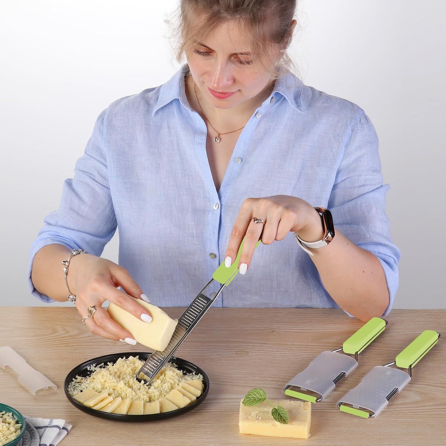 Cambom Lemon Zester Grater Three-piece Suit - Heavy Duty Kitchen Tool for Parmesan Cheese, Ginger, Garlic, Nutmeg, Chocolate, Vegetables，Fruits，Stainless Steel Grater Dishwasher Safe Green