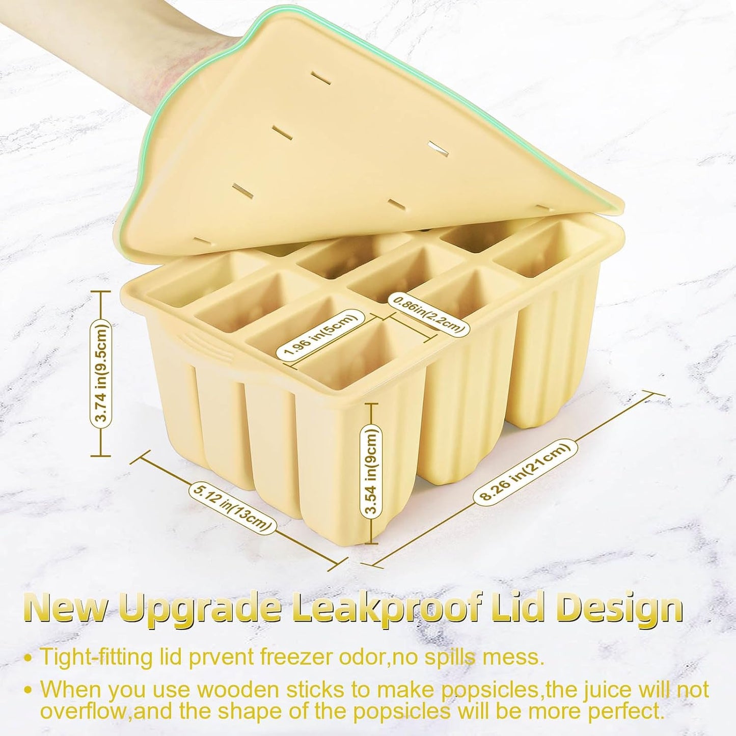 Silicone Popsicles Molds,Ice Pop Cream Mold Set Homemade Toddler Popsicle Maker For Kids Para Paletas De Helado Kulfi BPA Free, with 50 Sticks, 50 Bags,50 wire Ties (Yellow)