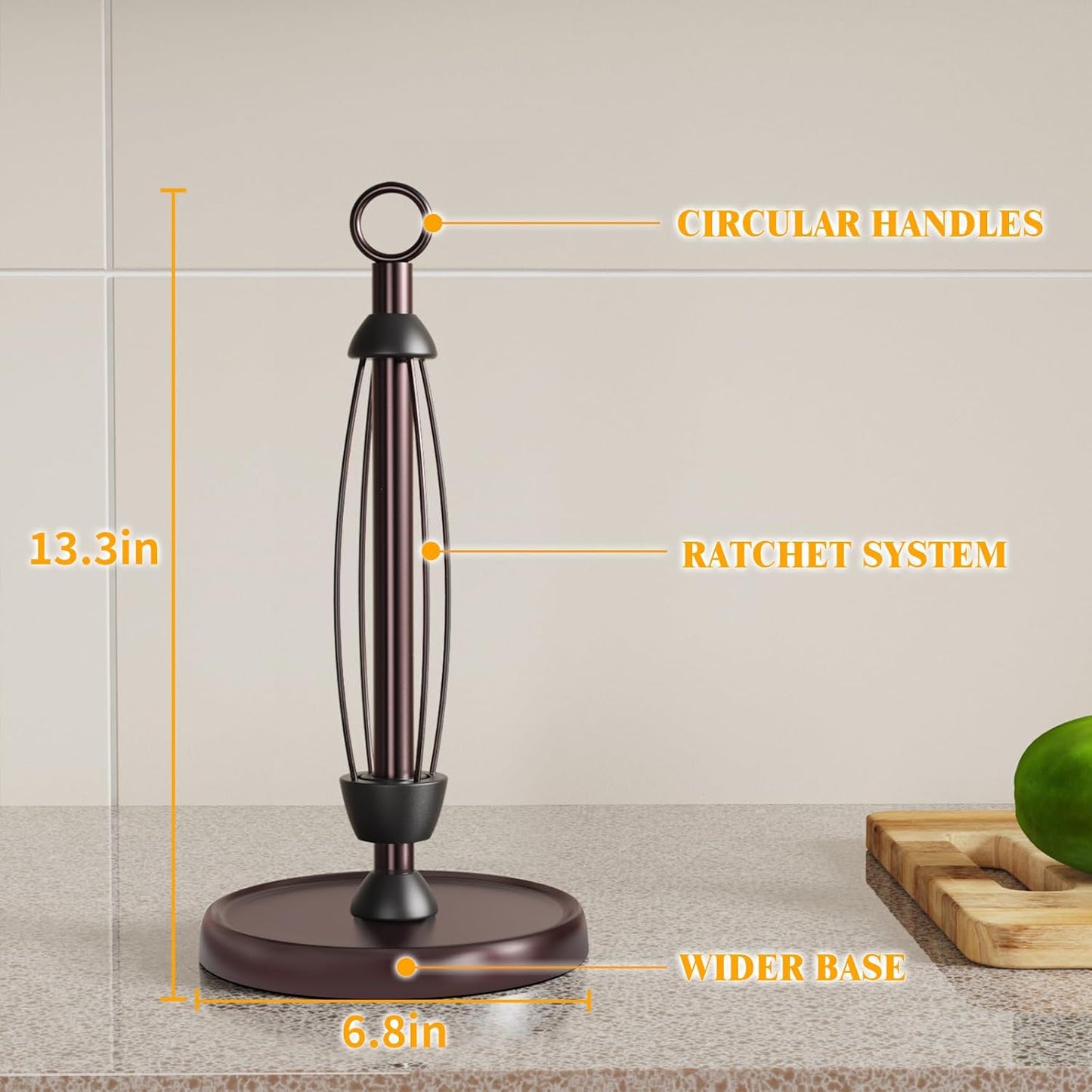 Oil Rubbed Bronze Paper Towel Holder Countertop, Bronze Kitchen Accessories Decor, Stainless Steel, Weighted Base, One Hand Tear Paper Towel Stand with Ratchet System for Kitchen Farmhouse Essentials