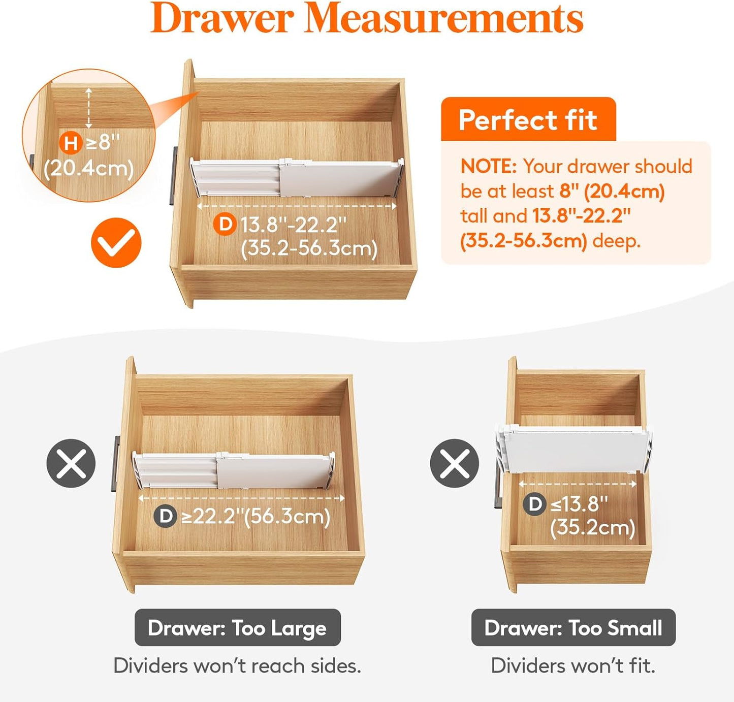 Lifewit 8 Pack Deep Drawer Dividers 8" High, 13.8-22.5" Adjustable Dresser Drawer Divider, Plastic Drawer Organizer for Clothes, Tall Drawers Separators for Dresser, Kitchen, Bedroom, Bathroom, Office