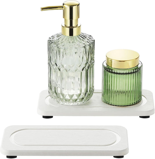 2Pack Water Absorbing Stone Tray for Sink, Diatomite Drying Coasters for Kitchen & Bathroom Counter, Kitchen Soap Dish Makeup Caddy, Dispenser Sponge Holder Space Organizer, White - 8"x 3.8"