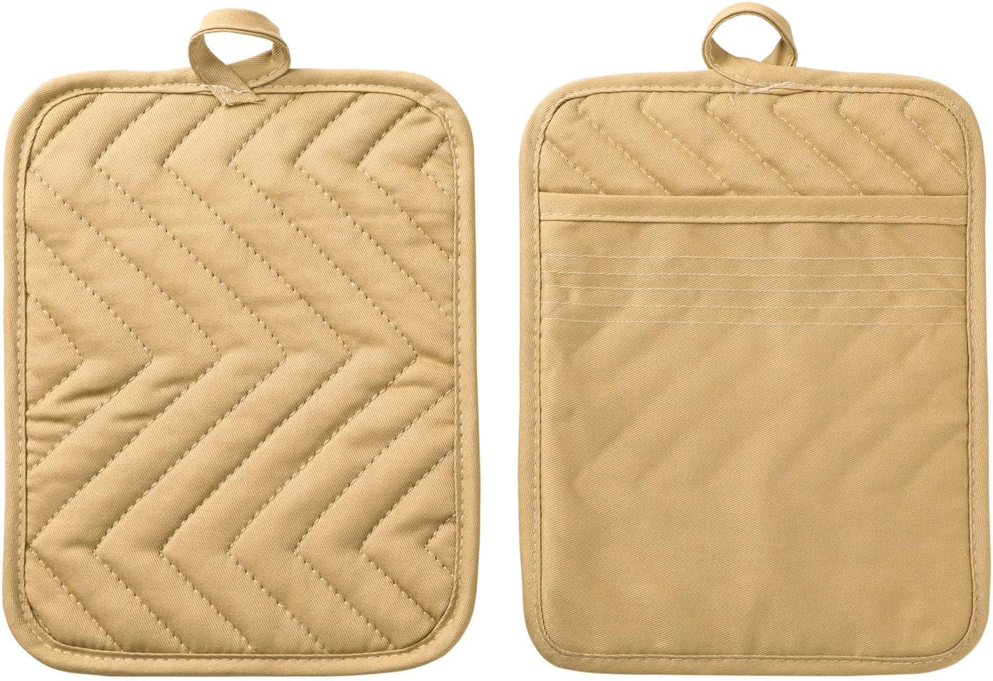 Anyi Pot Holders and Oven Mitts 7" X 9" Heat Resistant Cotton Pocket Pot Holder Set Feature of Non Slip Kitchen Hot Pad Oven Mitts, 3-Pack (Hunter Green)