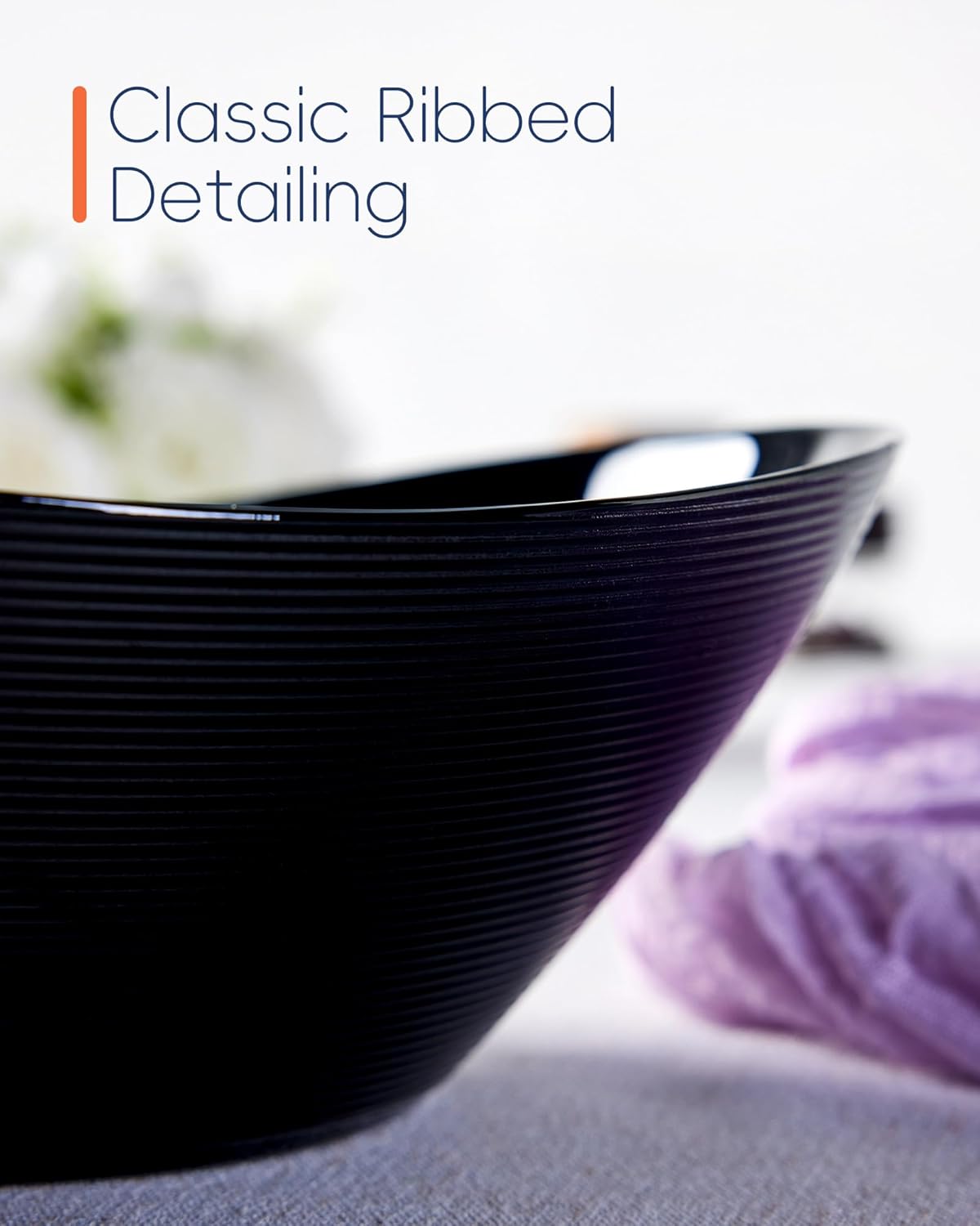 66 OZ Salad Bowl Set of 2, Opal Glass 10 inch Lightweight Serving Dishes for Salad, Fruit, Kitchen Microwave & Dishwasher Safe, Oval Shape Black