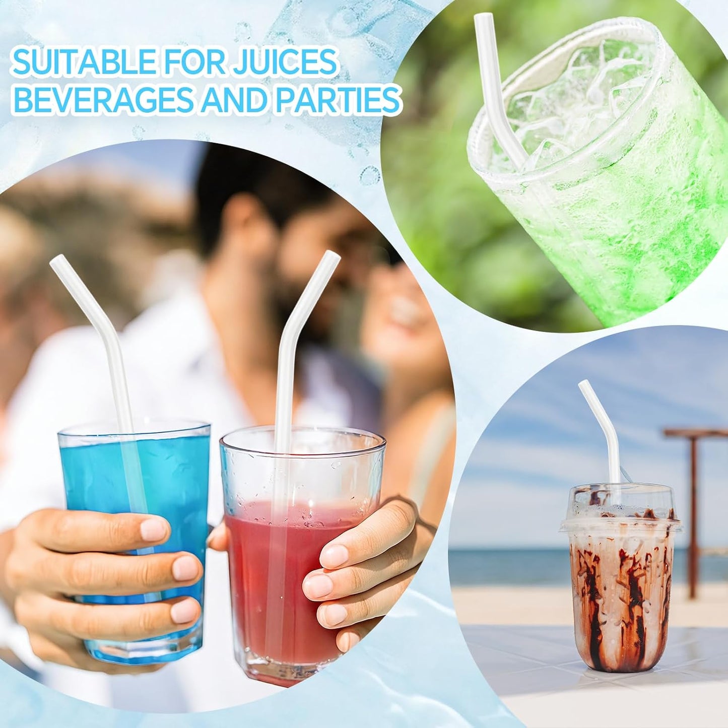 12 Pcs Reusable Glass Straws 8"x 8 mm Bent Glass Drinking Straws with Cleaning Brush for Tea, Smoothies, Milkshakes, Juices,Beverages(White jade)