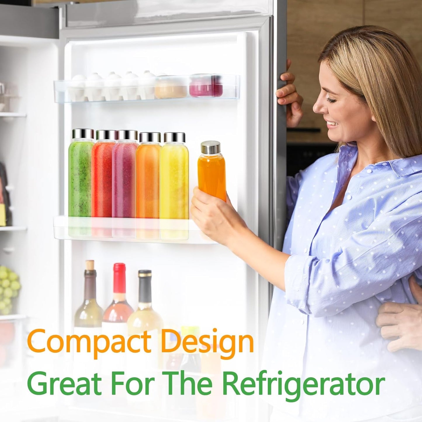 Zukro Glass Water Bottles with Gold Lids 18 oz, Reusable Clear Glass Juice Bottles Stainless Steel Airtight Cap for Juicing, 100% Leak Proof Juice Drinking Jar for Refrigerator, BPA Free, Set of 3