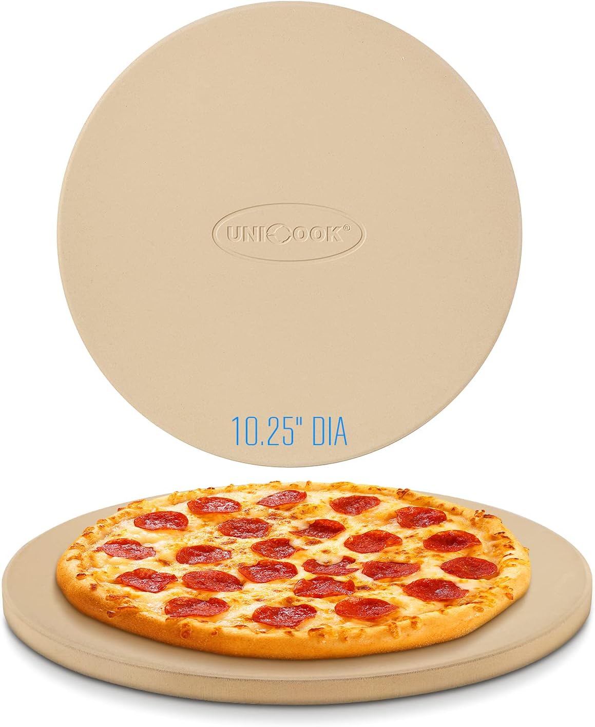 Unicook Round Pizza Stone 10.25 Inch, Small Bread Baking Stone for Oven Grill, Perfect Size for Baking Crisp Crust Personal Pizza, Bread, Cookies and More