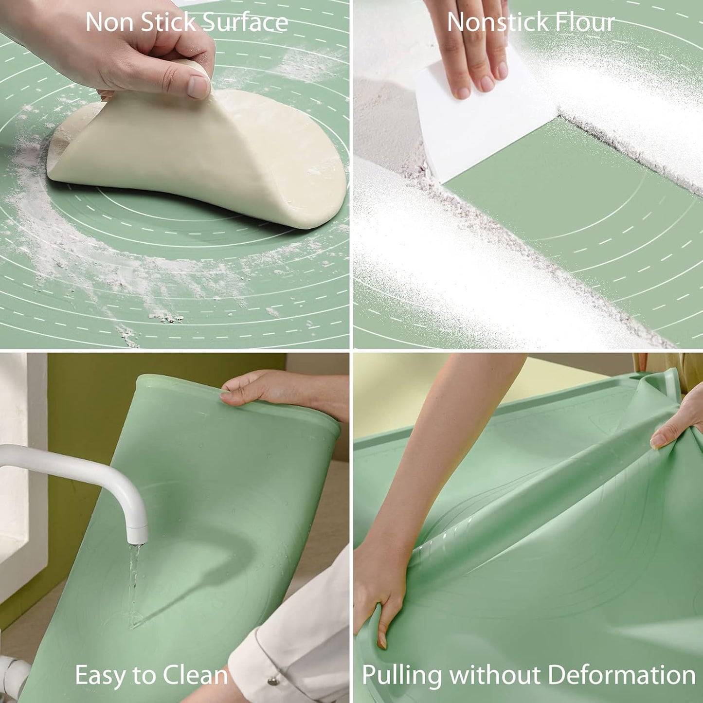 Silicone Pastry Mat 28" x 20" Extra Thick Dough Rolling Mat with Measurements and Edge Heightening, Non-stick Food Grade Silicone Baking Mats for Pastry, Bread, Cookies, Pizza, Fondant, Pasta