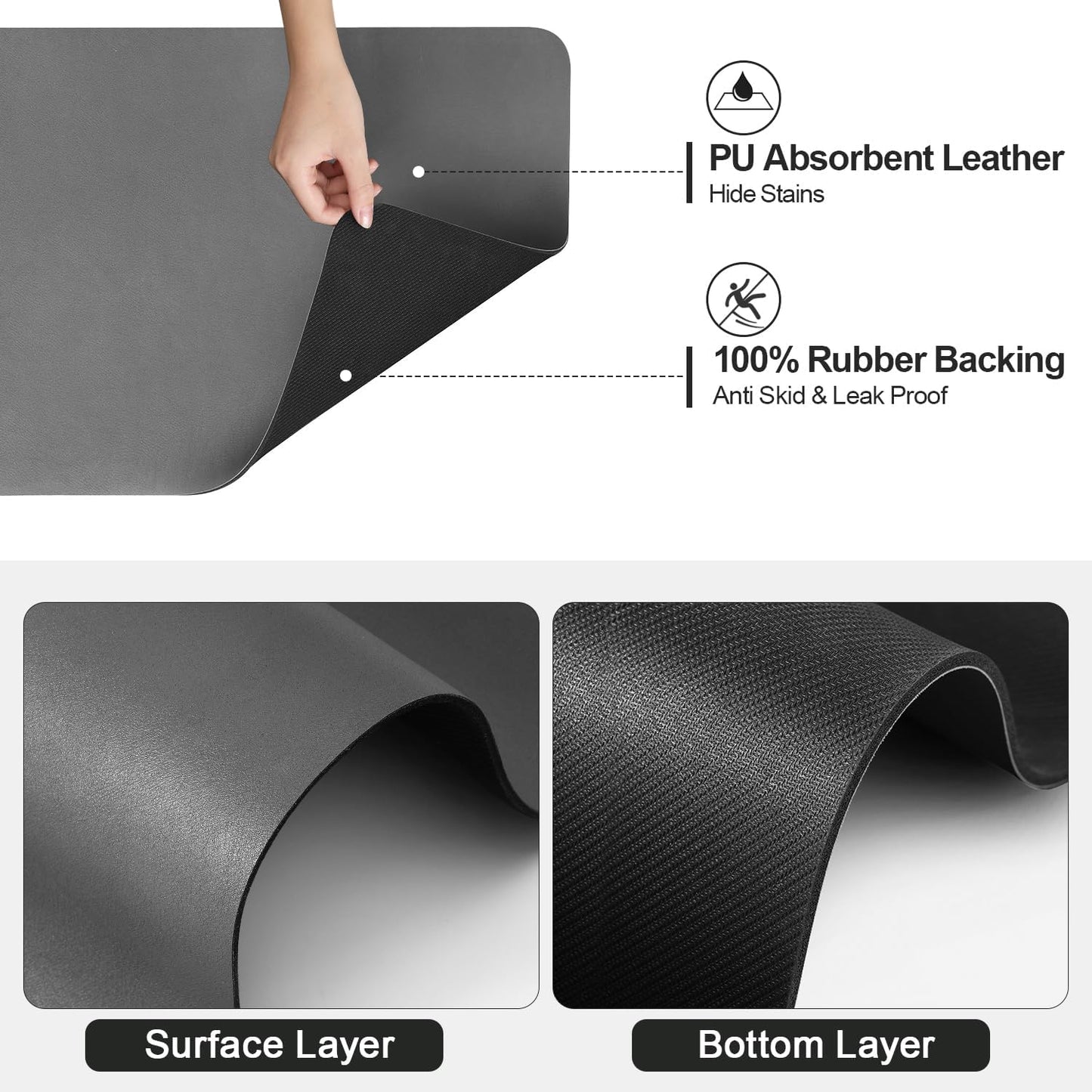 Dish Drying Mat for Kitchen Counter | Coffee Bar Mat for Countertops | Heat Resistant Drainer Mat with Non-slip Rubber Backed | Hide Stain Kitchen Absorbent Draining Mat | Dark Grey 18"x32"