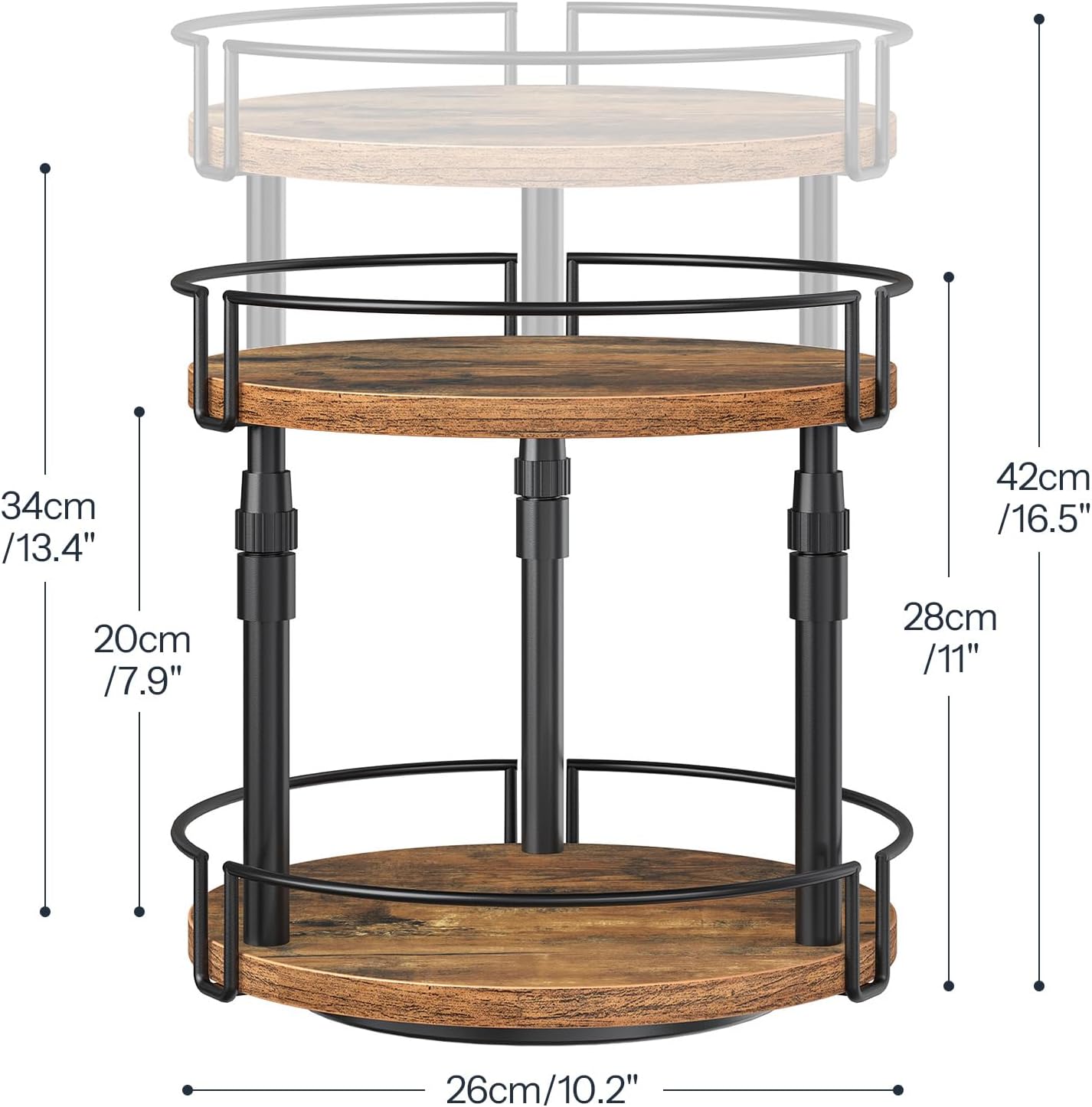 HOOBRO Lazy Susan Organizer Spice Rack, 2-Tier Height Adjustable Rotating Lazy Turntable Spice Organizer, for Kitchen Countertop and Cabinet, Rustic Brown BF05TL01