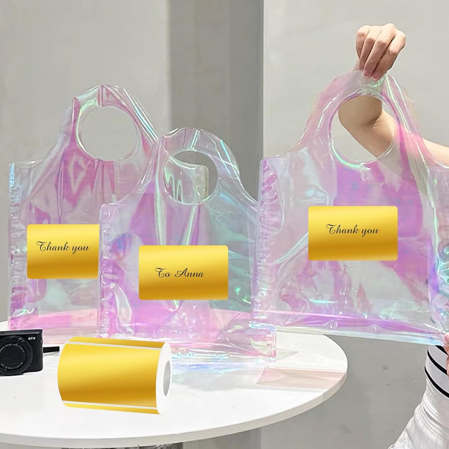 3x2 Inch Holographic Thermal Labels, Gold Thermal Sticker Labels, Rainbow Glitter Stickers for Price, Barcode, Mailing, Name, DIY Custom Logo Design, 200 Pcs/1 Roll