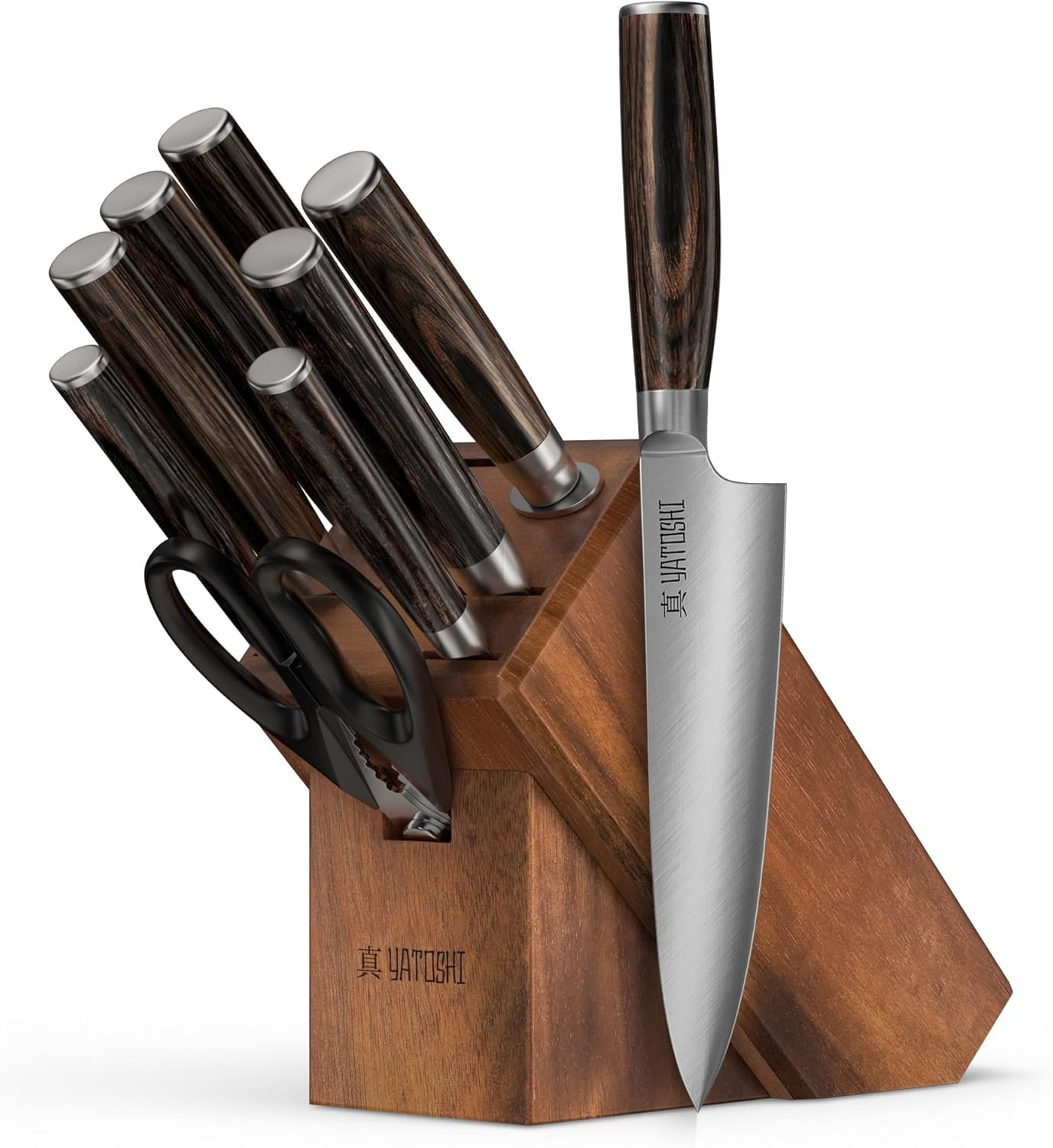 Yatoshi 9 Piece Block Set - Pro Kitchen Knife Set Ultra Sharp High Carbon Steel with Ergonomic Handle