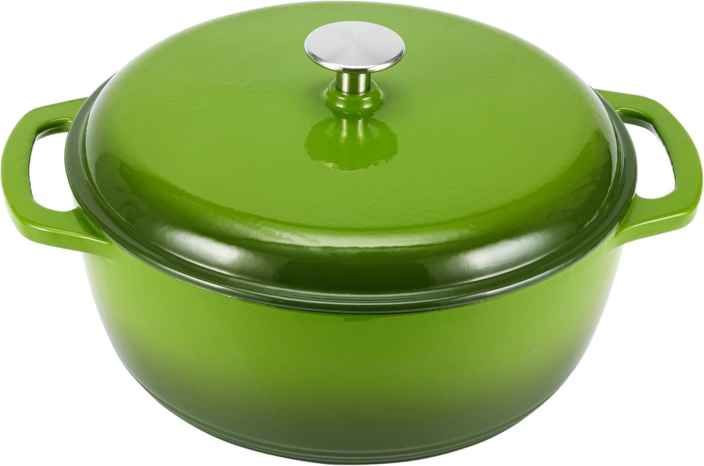 Amazon Basics Cast Iron Dutch Oven Pot with Lid, Enameled, Round, Dual Handles, Heavy-Duty, Medium, 6-Quart, Green
