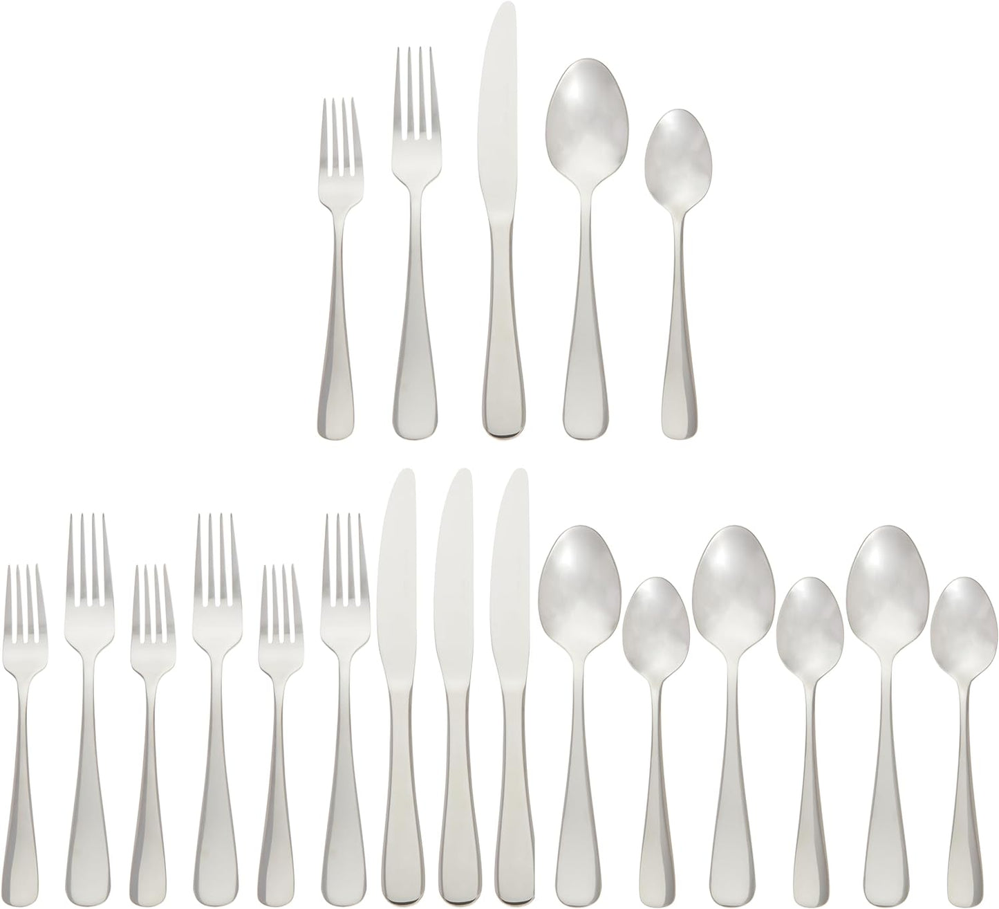 Amazon Basics Silverware Set, Stainless Steel Flatware, Dishwasher Safe, Service for 4, 20-Piece Forks and Spoons, Round Edge