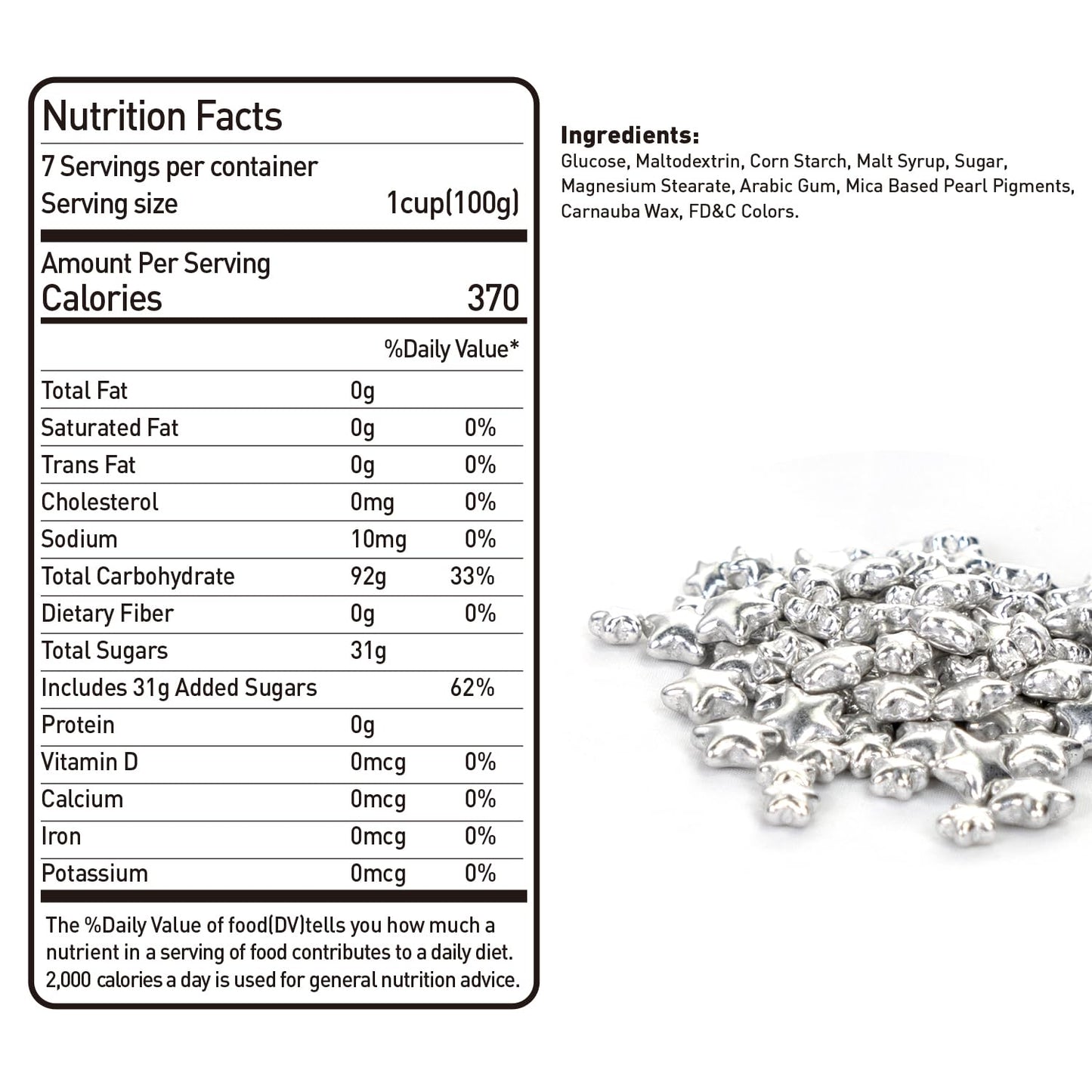 Dazzjoy Edible Silver Star Sugar Sprinkles, 4.23oz, Mix Size, Candy Star Sprinkles for Cake Decorations and Cupcake Toppers, Ice Cream, Wedding Party Valentines Easter Supplies