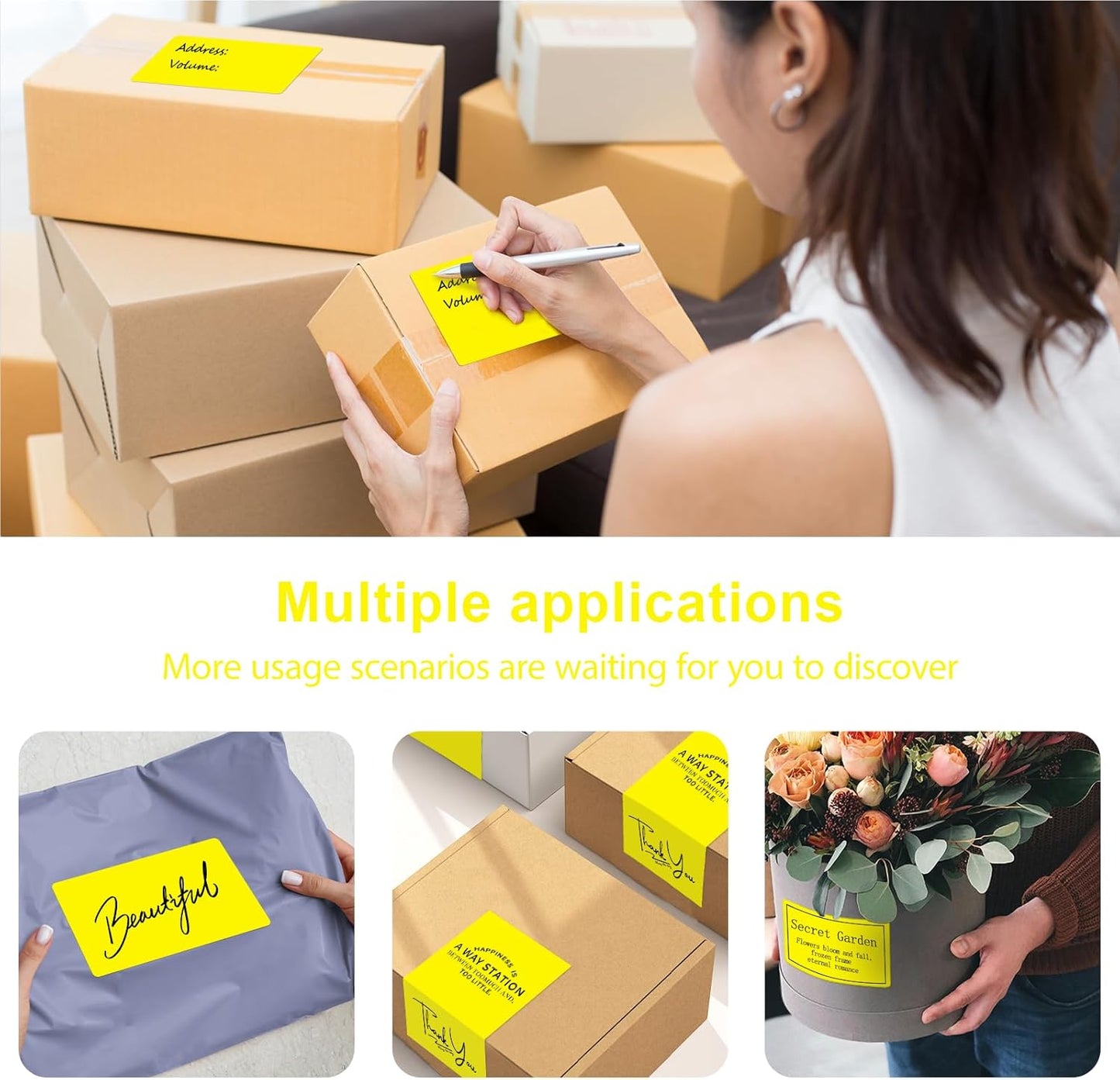 300per Roll 3 X 5 Inch Printable Rectangle Color Coding Labels, Adhesive Color Coding Stickers for Bar-Codes, Address, Small Business Labeling, Inventory, Yellow