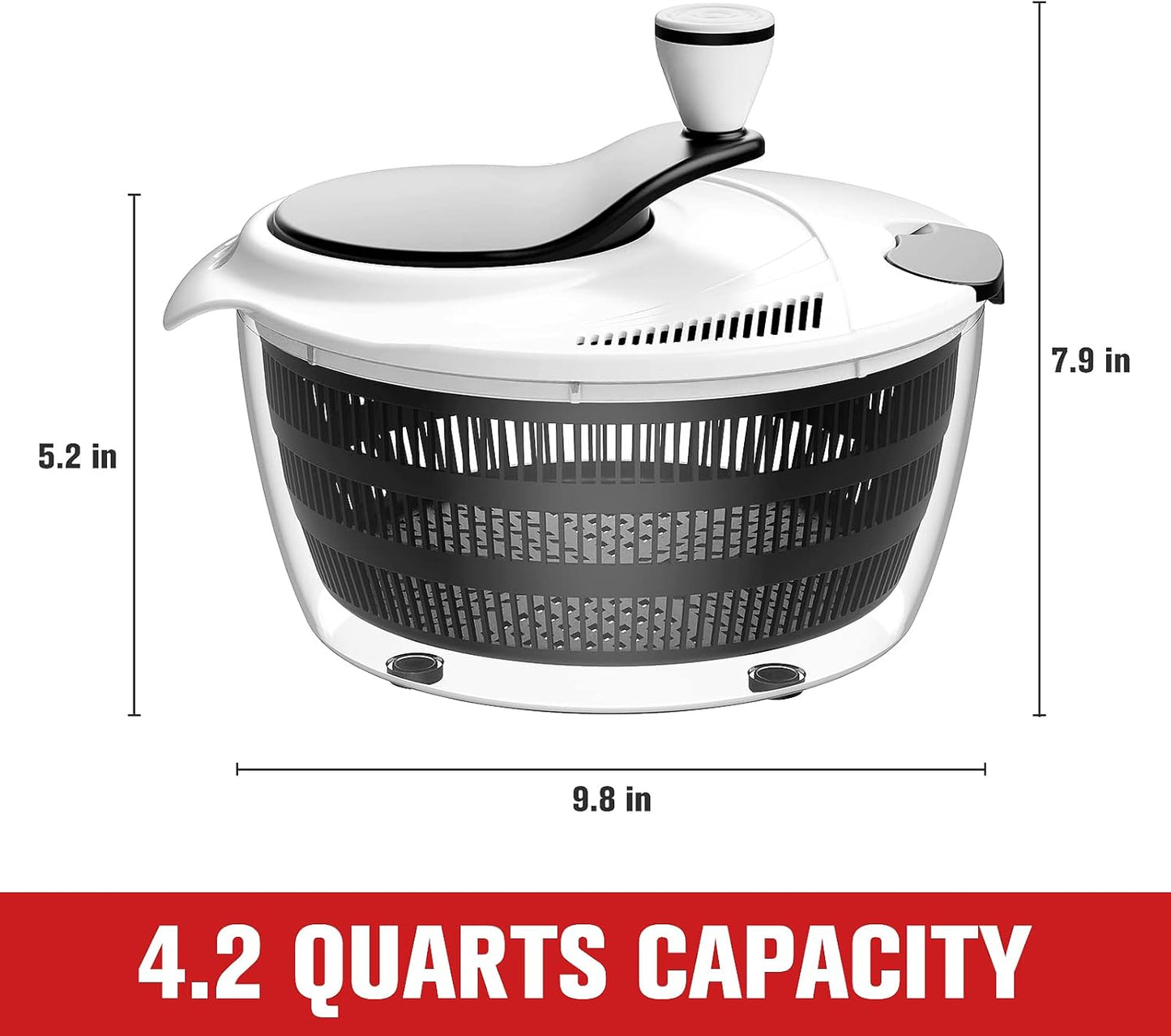 Smile mom Salad Spinner Large Lettuce Spinner Kitchen Gadgets, Large Salad Spinner Vegetable Washer, High Efficiency for Home Kitchen Washing & Drying Leafy Vegetables With Rotary Handle 4.2Qt Black