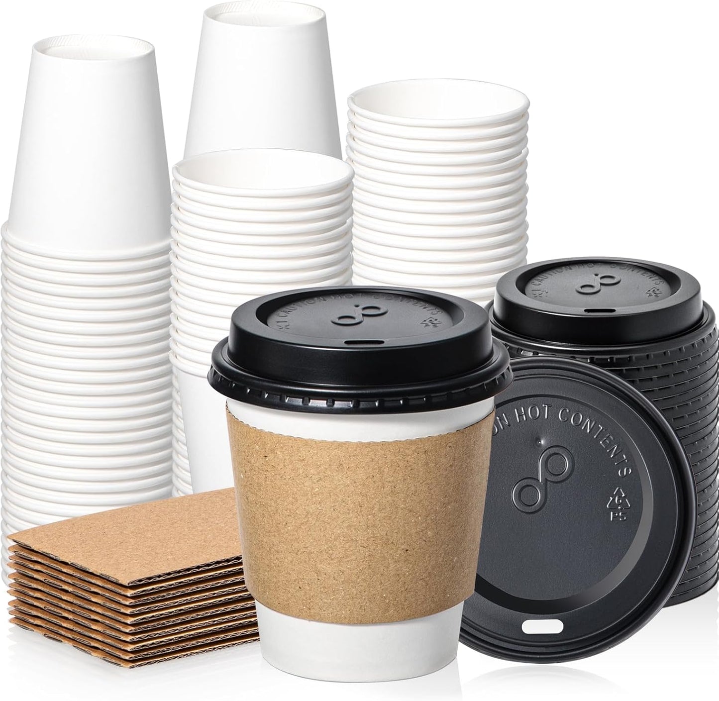 Fit Meal Prep 50 Pack 10 oz Disposable Coffee Cups with Lids, Sleeves, Leak-Proof To Go Coffee Cups with Lids, Durable Paper Cups for Hot Beverage, Home, Office, Party