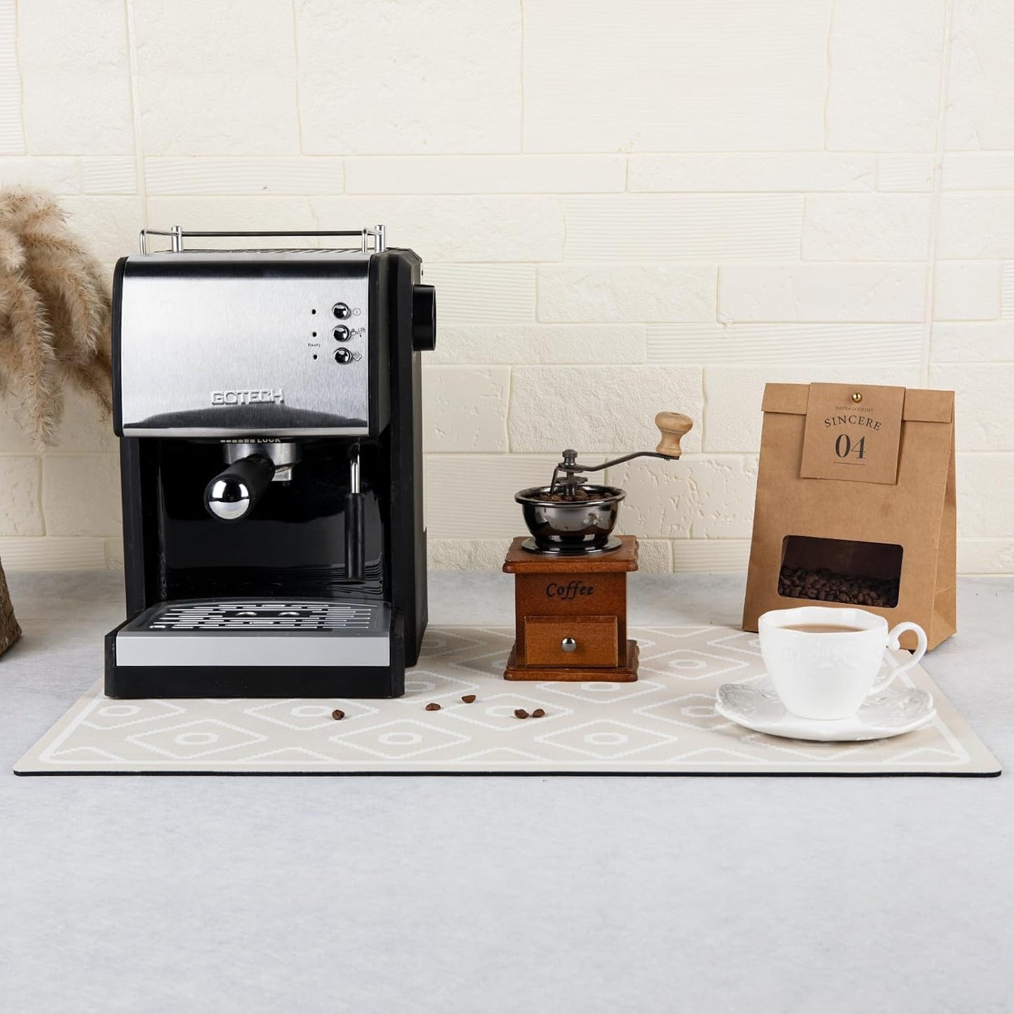 SUEH DESIGN Dish Drying Mat, Absorbent Coffee Mat 19.6 x 11.8 in Quick Dry Kitchen Drying Dish Drain Mat for Kitchen Counter Coffee Bar, Khaki