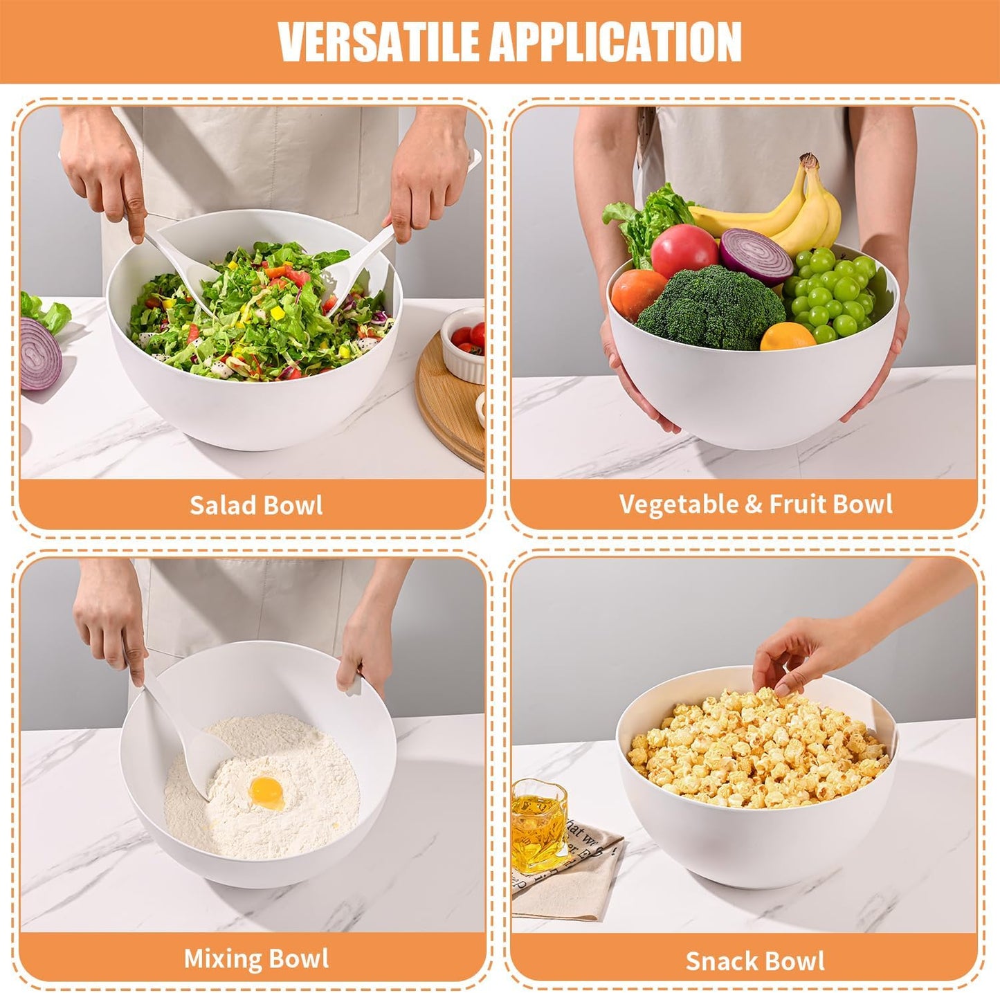 Salad Bowl with Lid, 12" Extra Large Bamboo Fiber Salad Bowl with Servers Set for Kitchen, Nature Bamboo Mixing and Serving Bowl with Lid, Spoon and Fork for Fruits,Salads and Vegetables