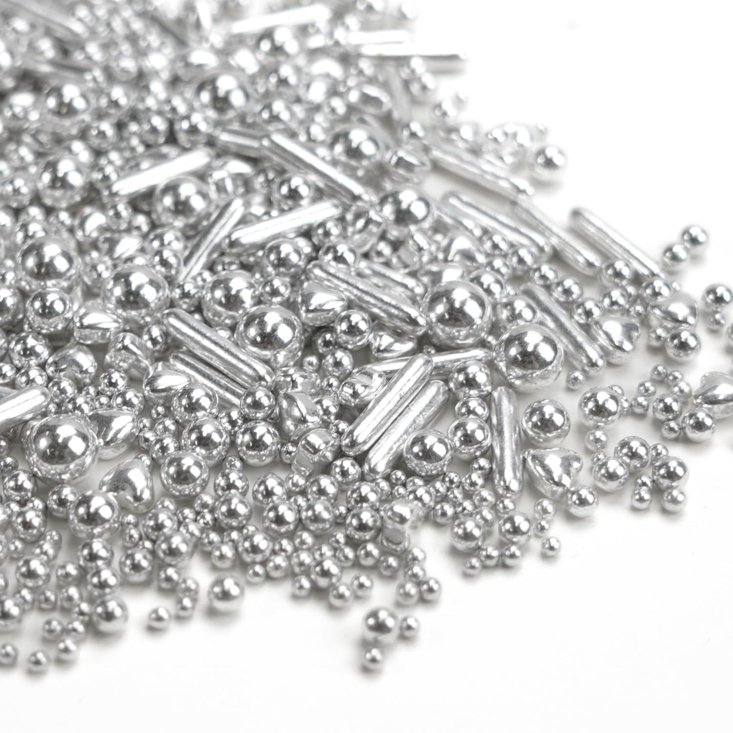 Dazzjoy Edible Silver Pearl Heart Rods Sprinkles, 130g/4.58oz, Mix Size, Silver Pearl Sprinkles for cupcake decorating, Cupcake Toppers Cake Decorations