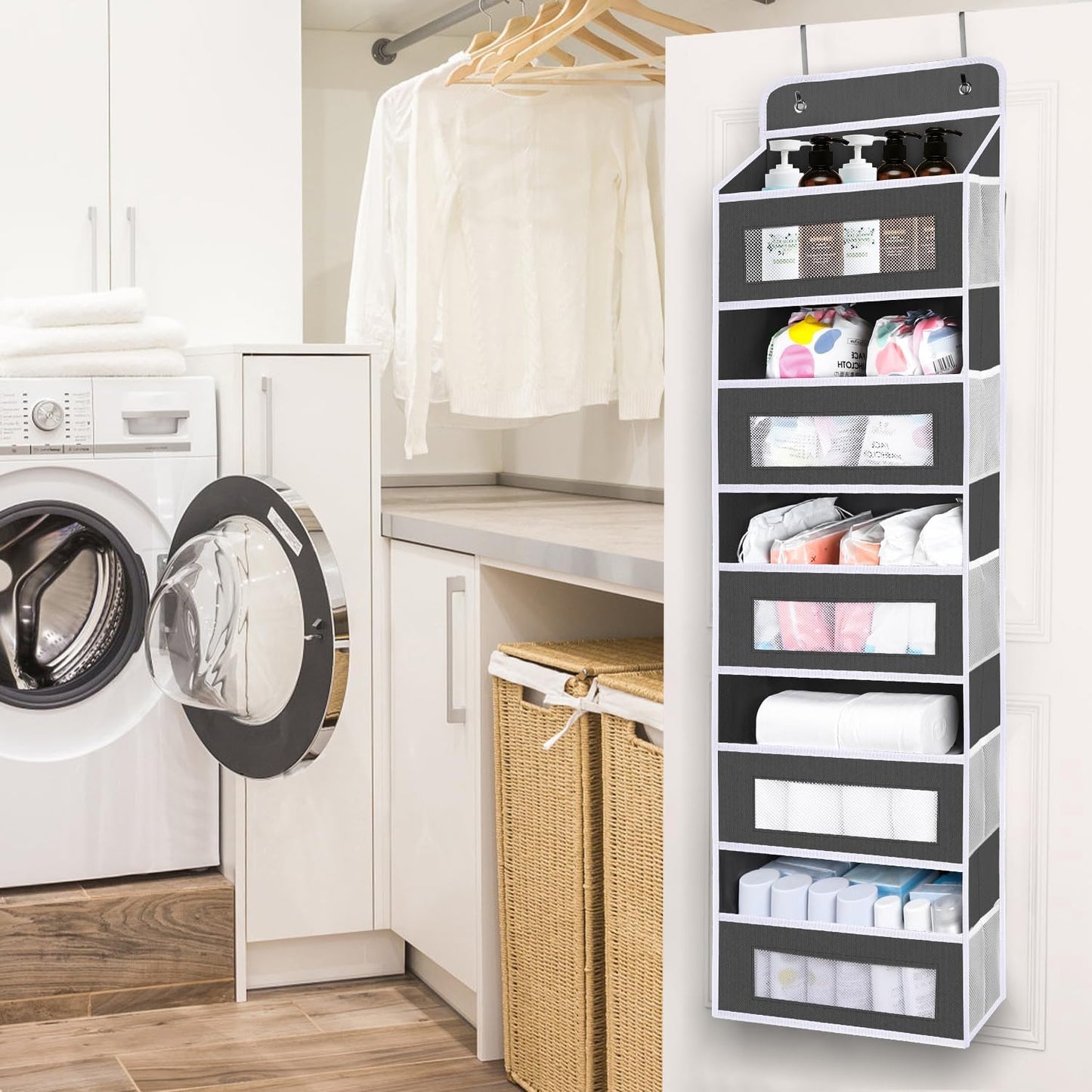 Upgrade Pocket 2 Pack Over The Door Organizer Storage, 5 Shelf Hanging Door Organizers with 10 Large Capacity Pockets, Anti Tilt 48 lb Load Behind Door Organizer for Bedroom, Bathroom, Pantry