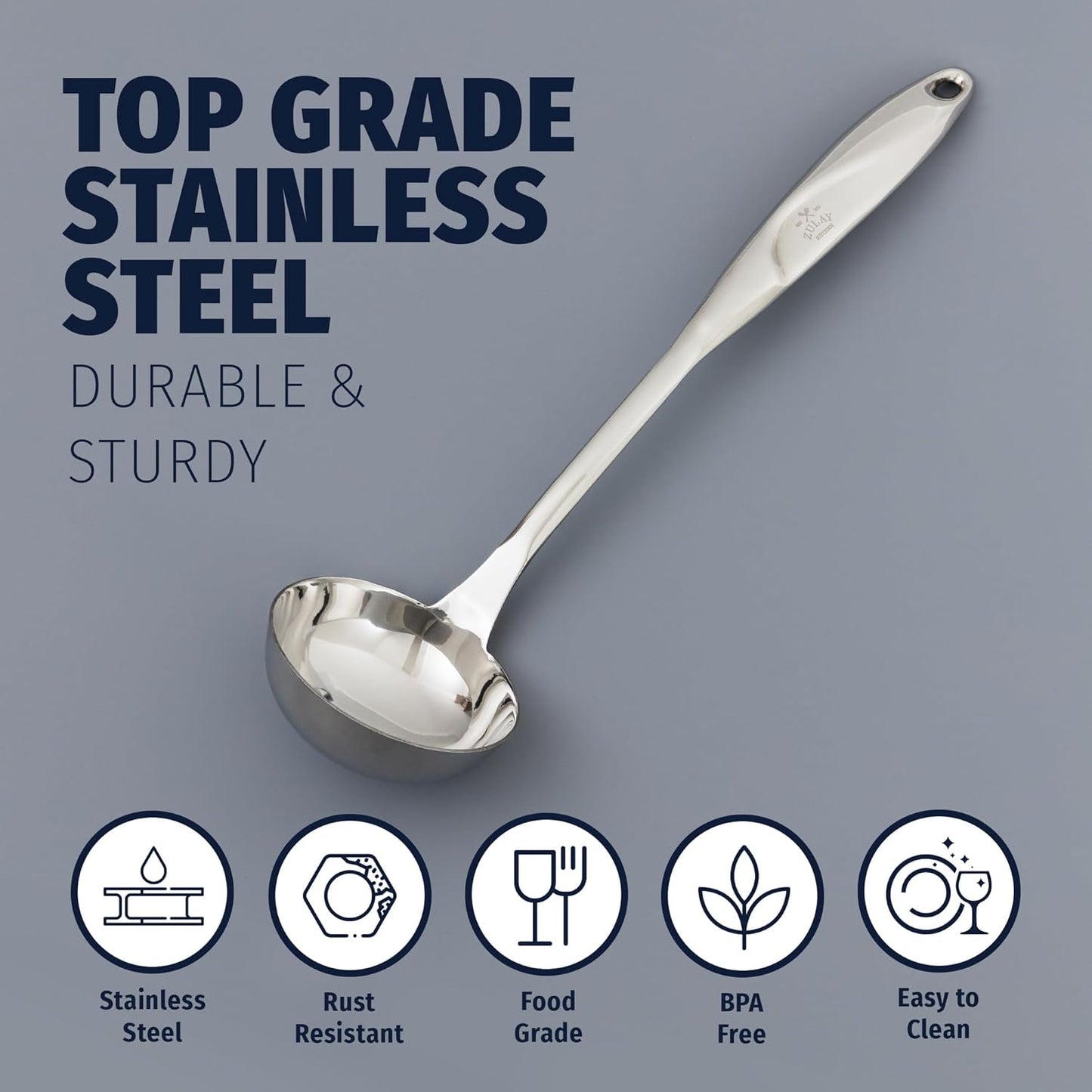 Zulay Kitchen Stainless Steel Soup Ladle – Lightweight, Strong & Durable Metal Ladle – Easy to Use, Comfortable Grip, Heat Resistant & Dishwasher Safe – Perfect for Home Cooks & Chefs (13")
