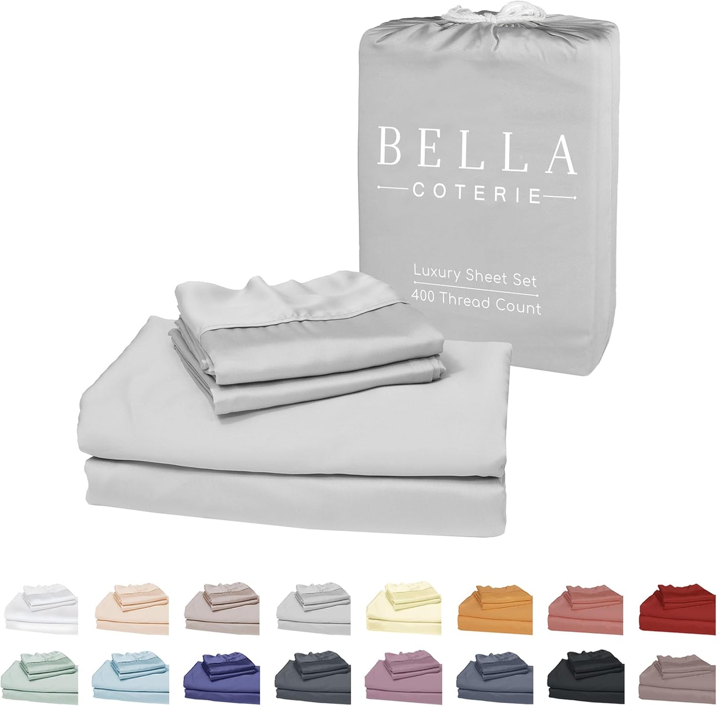 Bella Coterie Luxury Bamboo Viscose Queen Size Sheet Set | 100% Organically Grown | Ultra Soft | Cooling for Hot Sleepers | 18" Deep Pocket [Grey Mist]