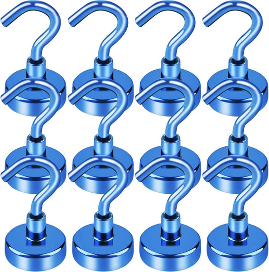 LOVIMAG Cruise Essentials, 28lbs Cruise Door Magnets, Blue Magnetic Hooks for Cruise Cabins, Magnetic Hooks for Hanging, Refrigerator, -12 Pack